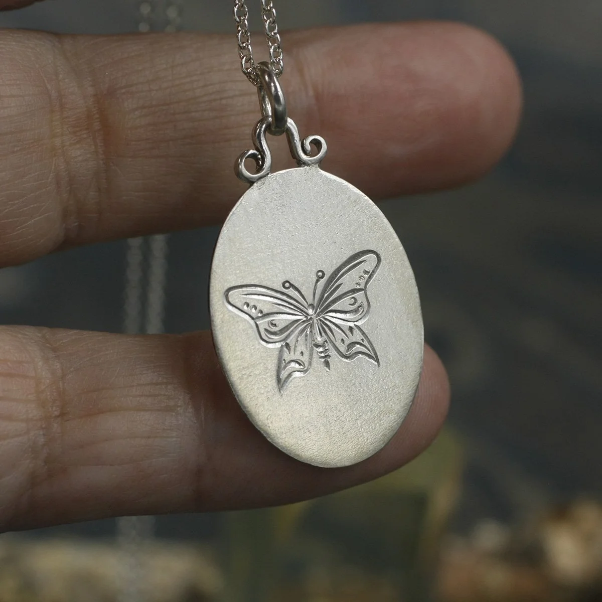Gravée Linen Texture Butterfly with Crescent Moons Pendant 6.jpg