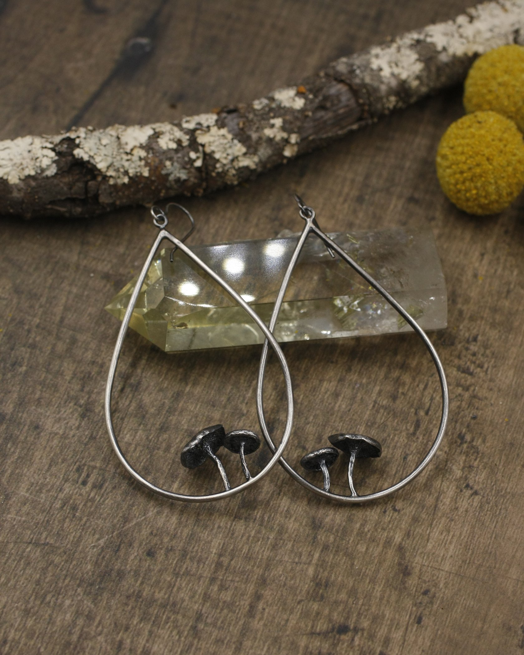 Woodland Mushroom Teardrop Dangle Statement Earrings 2.jpg