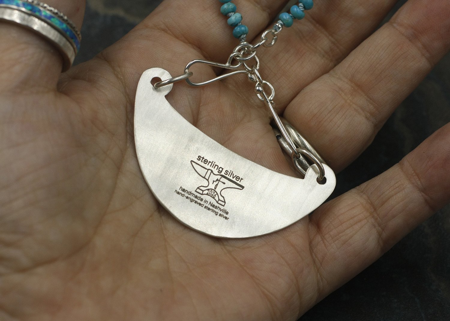 Gravée Mountain Sunrise Crescent Centerpiece on Turquoise 4.jpg
