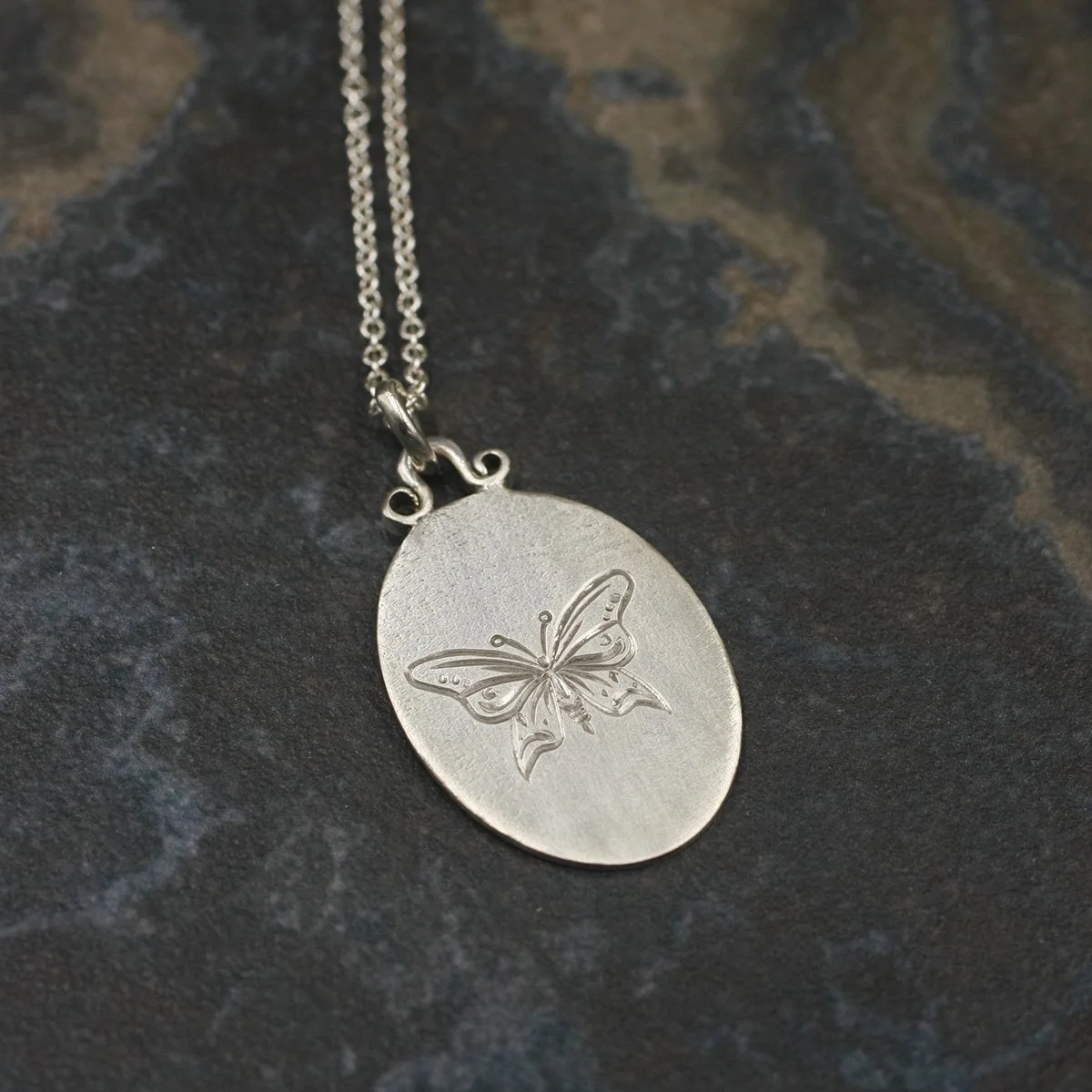 Gravée Linen Texture Butterfly with Crescent Moons Pendant 5.jpg