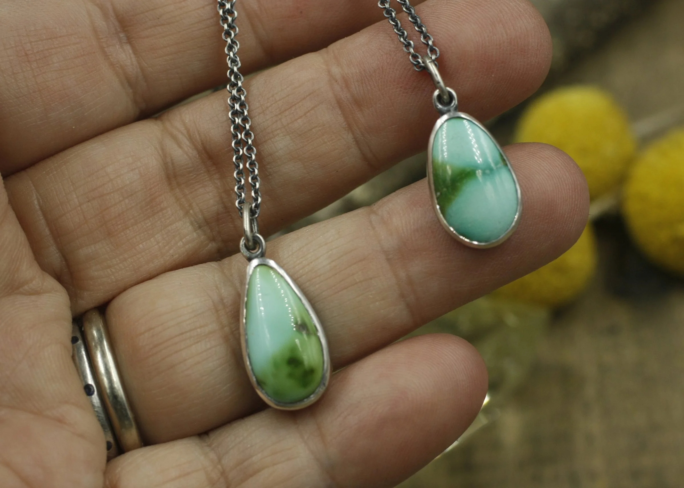 Botanicals Sonora Gold Turquoise Leaf imprint Pendants 1.jpg