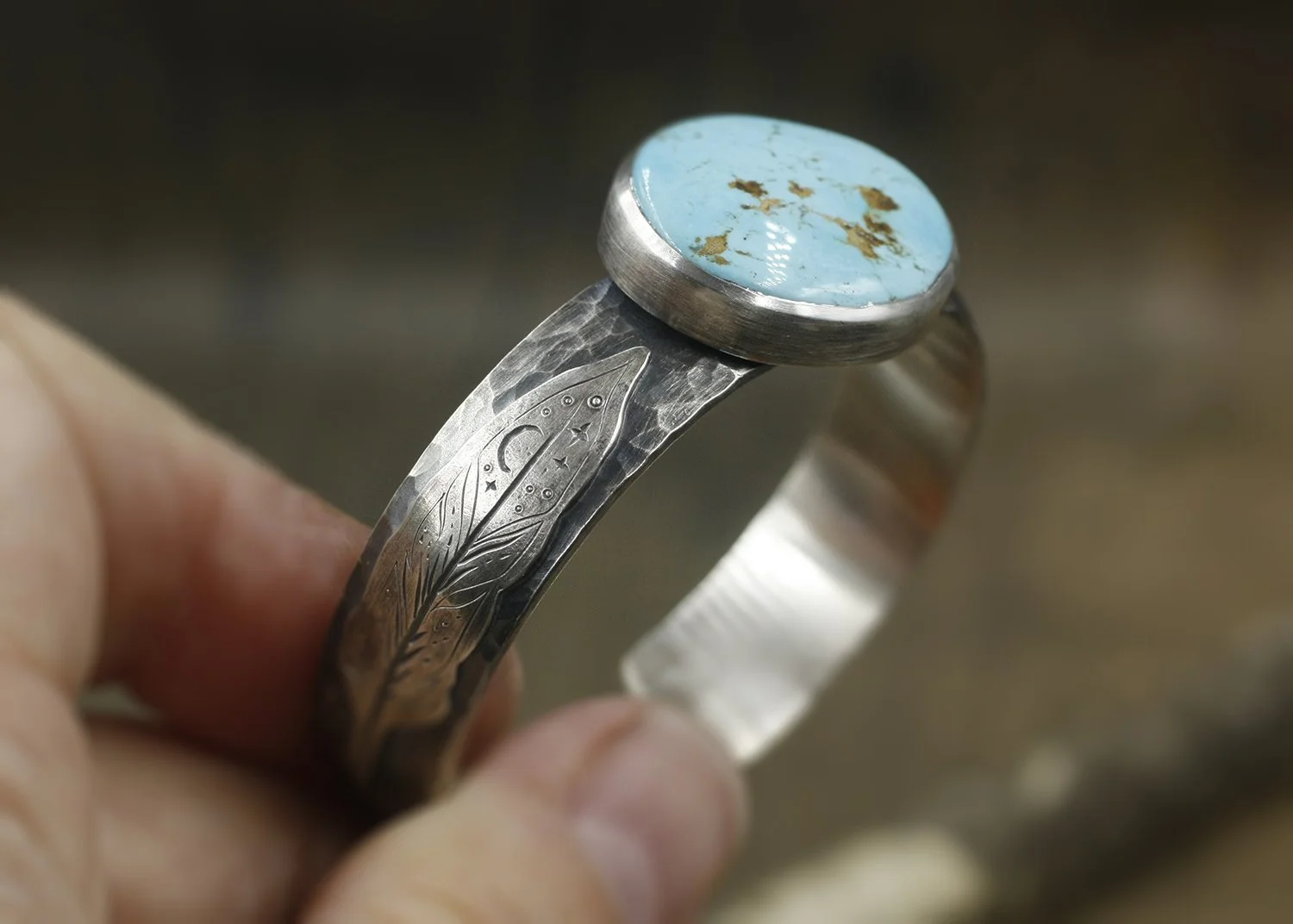 Gravée Feather Night Sky Sierra Bella Turquoise Cuff for Holly 4.JPG