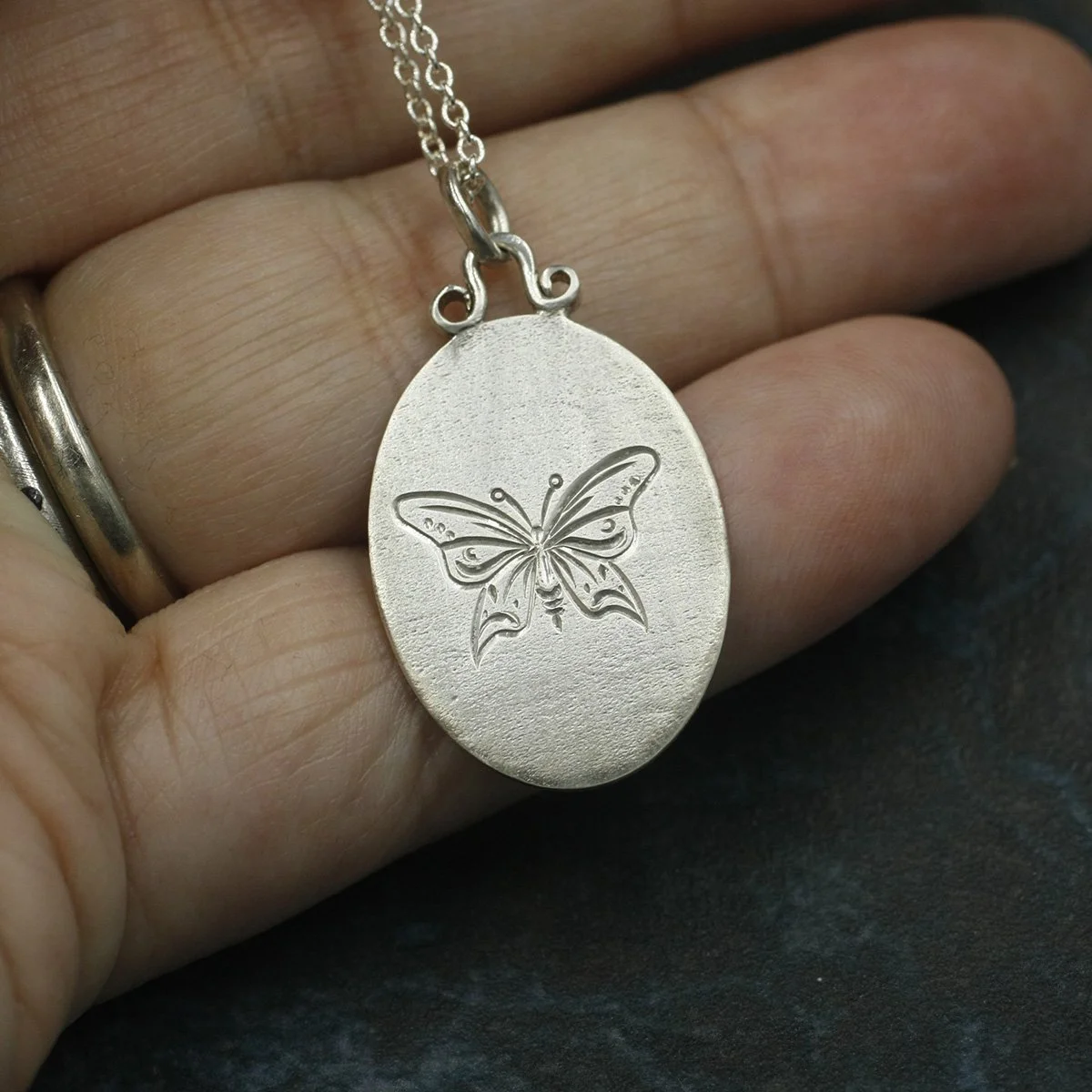 Gravée Linen Texture Butterfly with Crescent Moons Pendant 9.jpg
