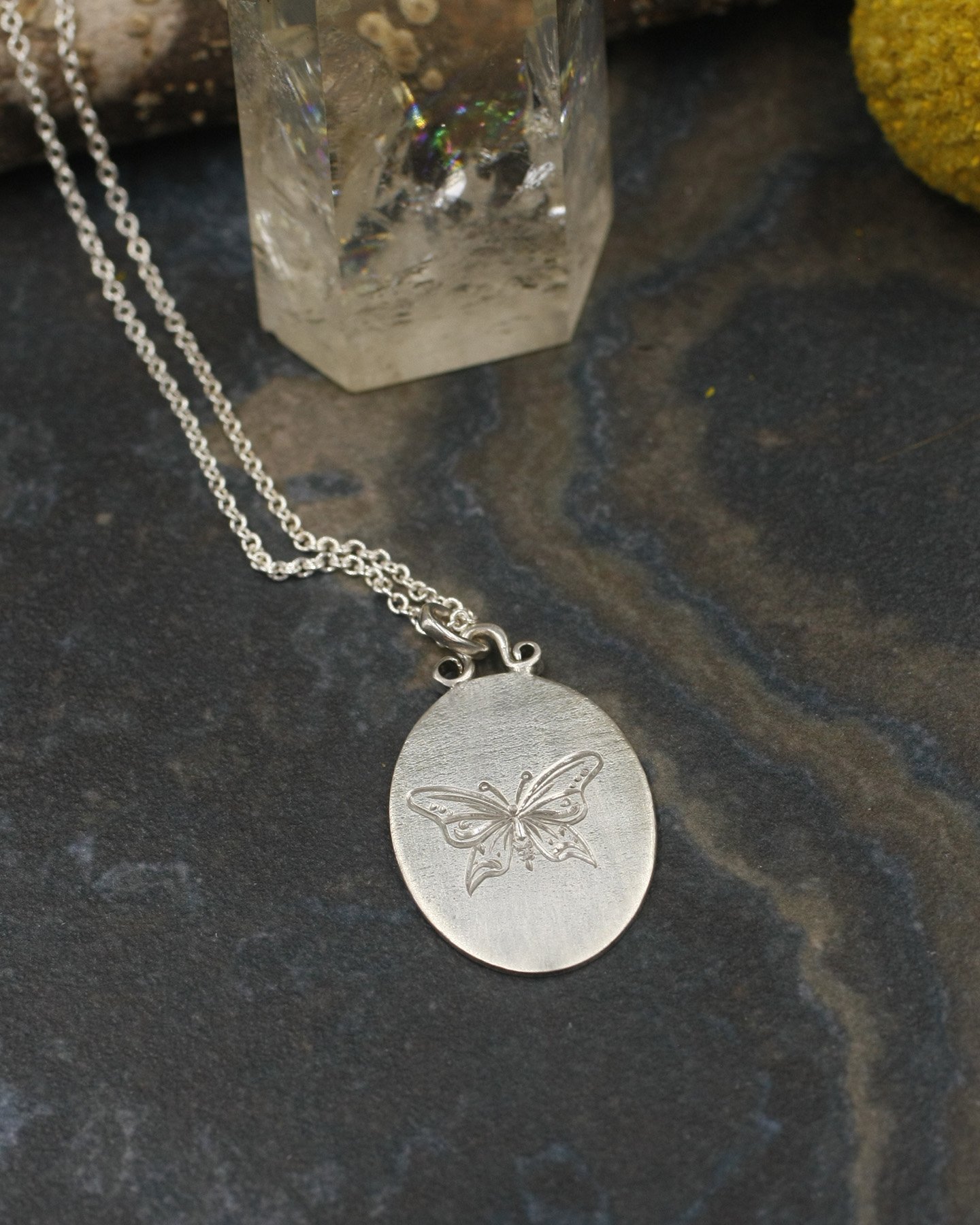 Gravée Linen Texture Butterfly with Crescent Moons Pendant 4.jpg