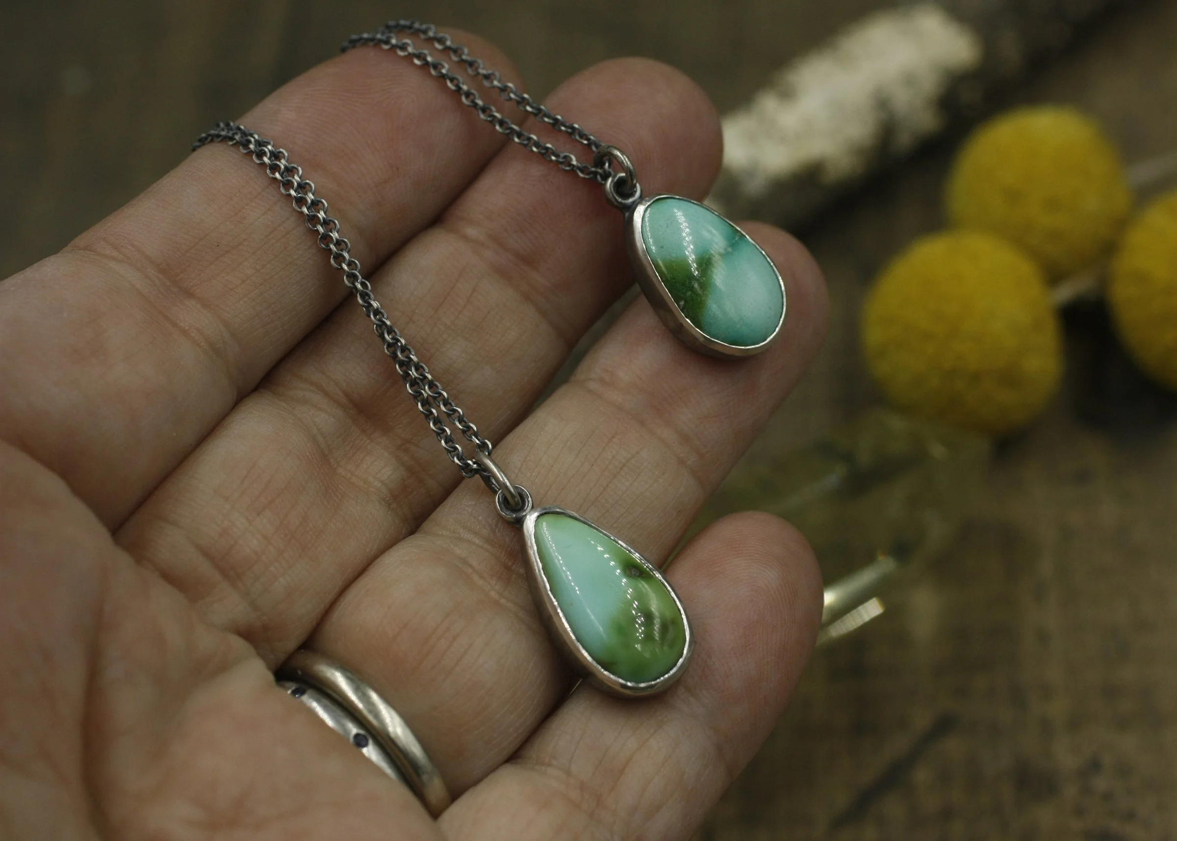 Botanicals Sonora Gold Turquoise Leaf imprint Pendants 2.jpg