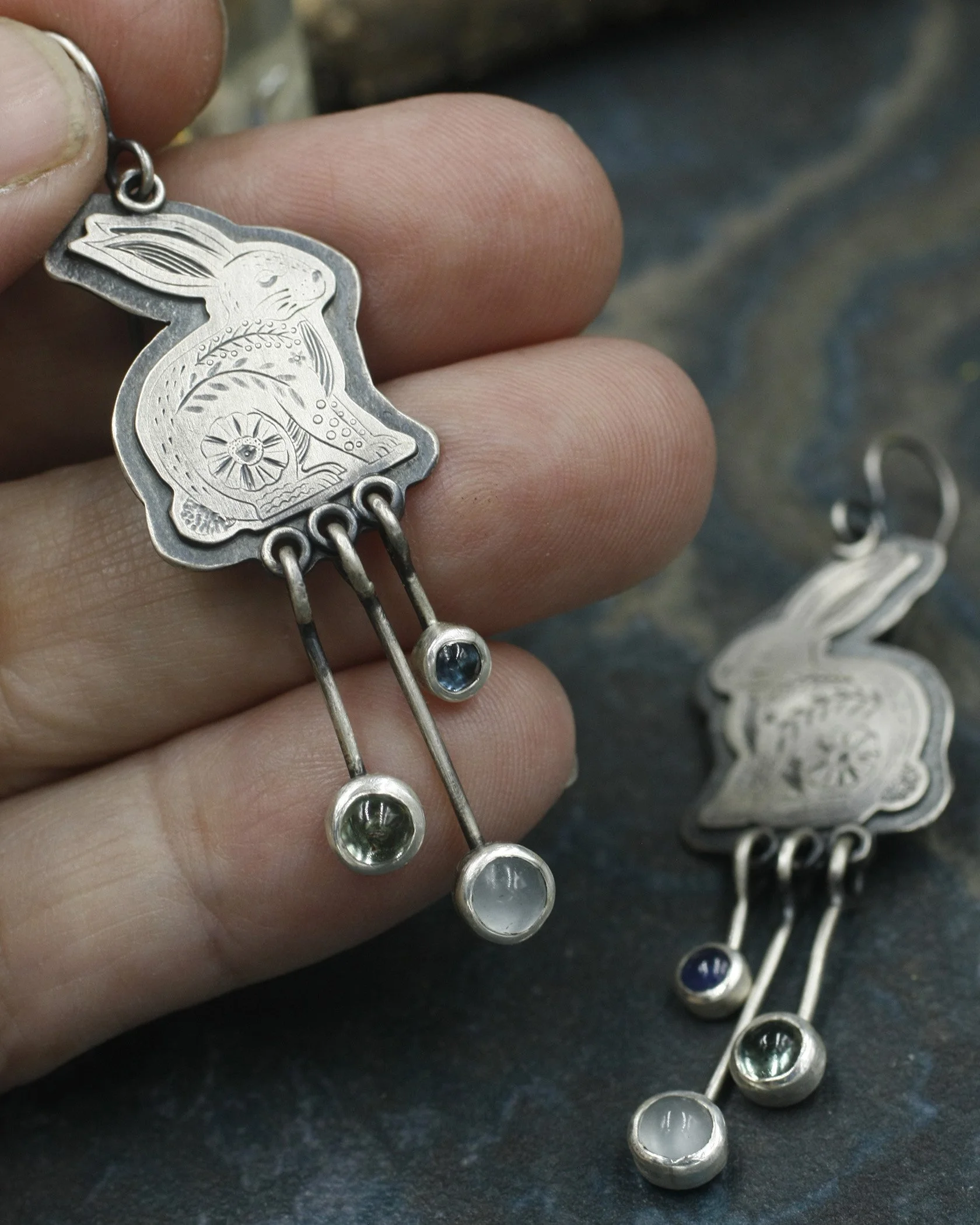 Folk Bunny witrh Dangles Earrings 5.jpg