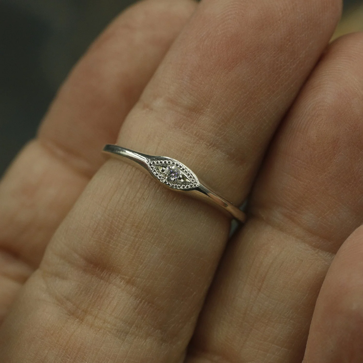 Tiny Oval Milgrain Bead Set Diamond Ring.jpg