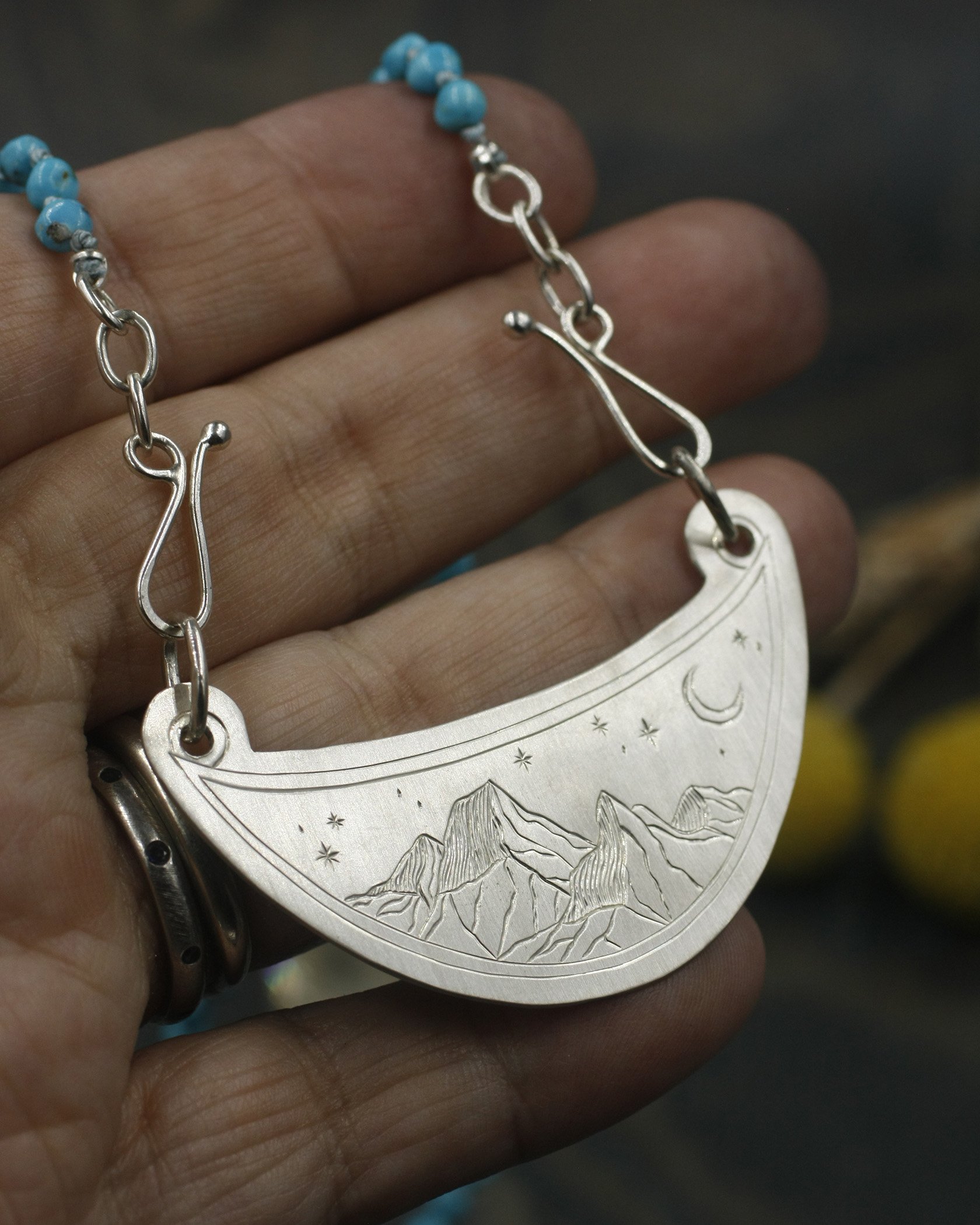 Gravée Mountain Night Moon Crescent Centerpiece on Turquoise 4.jpg