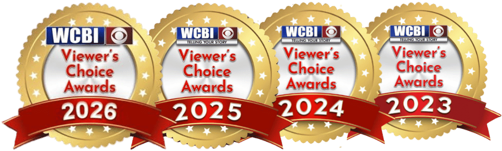 Four gold and red award medallions for Griffin Security and Technology winning WCBI Viewers Choice Awards 2023 - 2026
