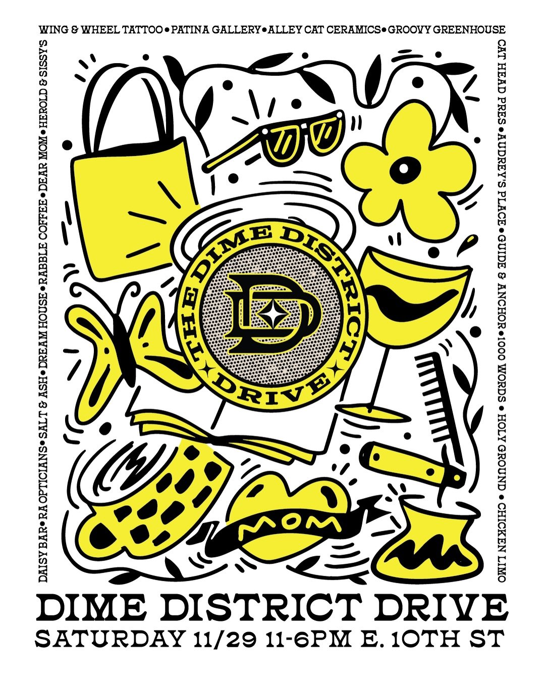 Attention small business lovers: Join us for the First Annual Dime District Drive on November 29th from 12-6pm. Visit 16+ Near Eastside small businesses will have their own events, sales, and activities, linked by a shuttle service (via Alley Cat Bus