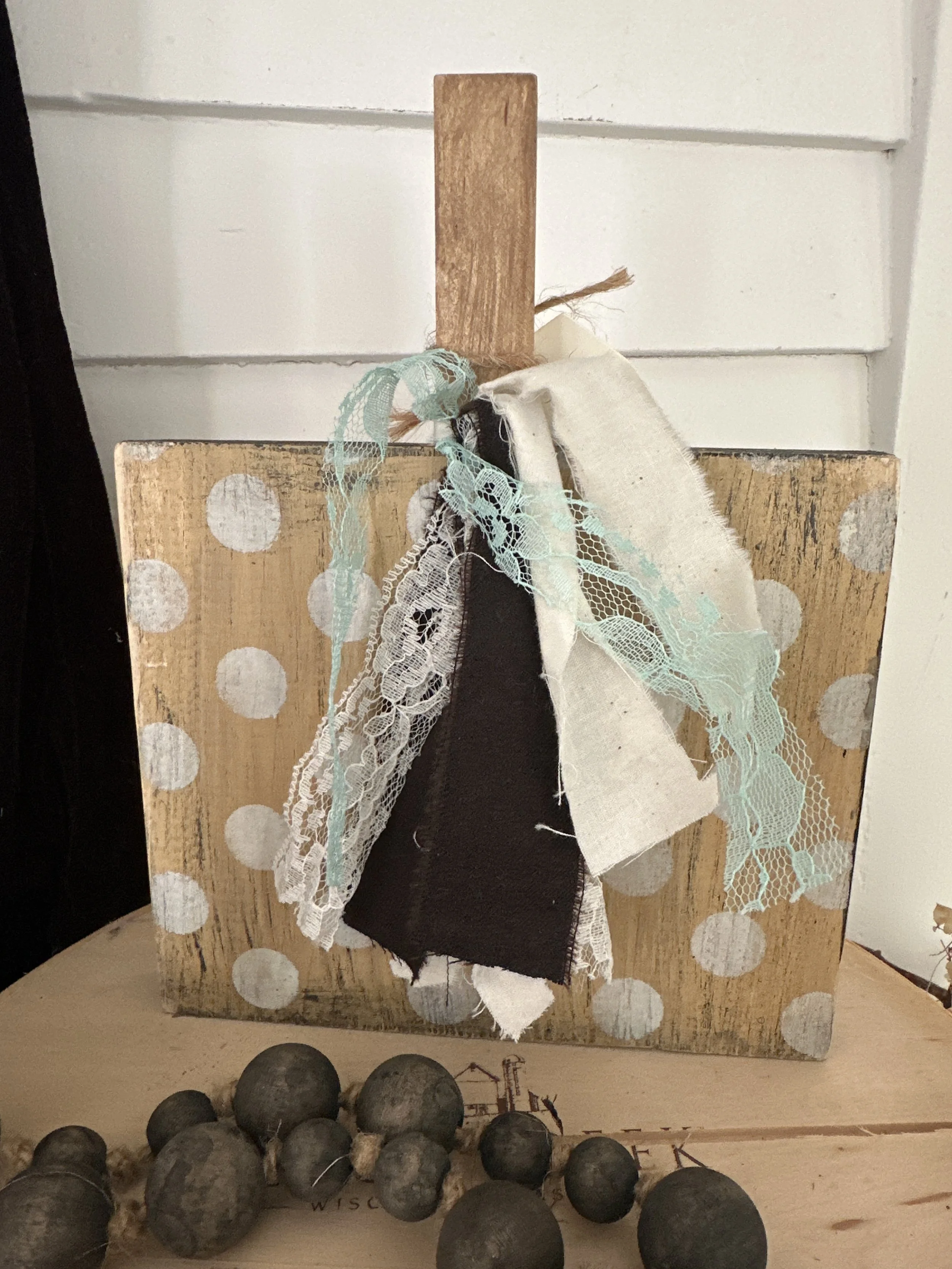 Buttercream polka dot wood pumpkin