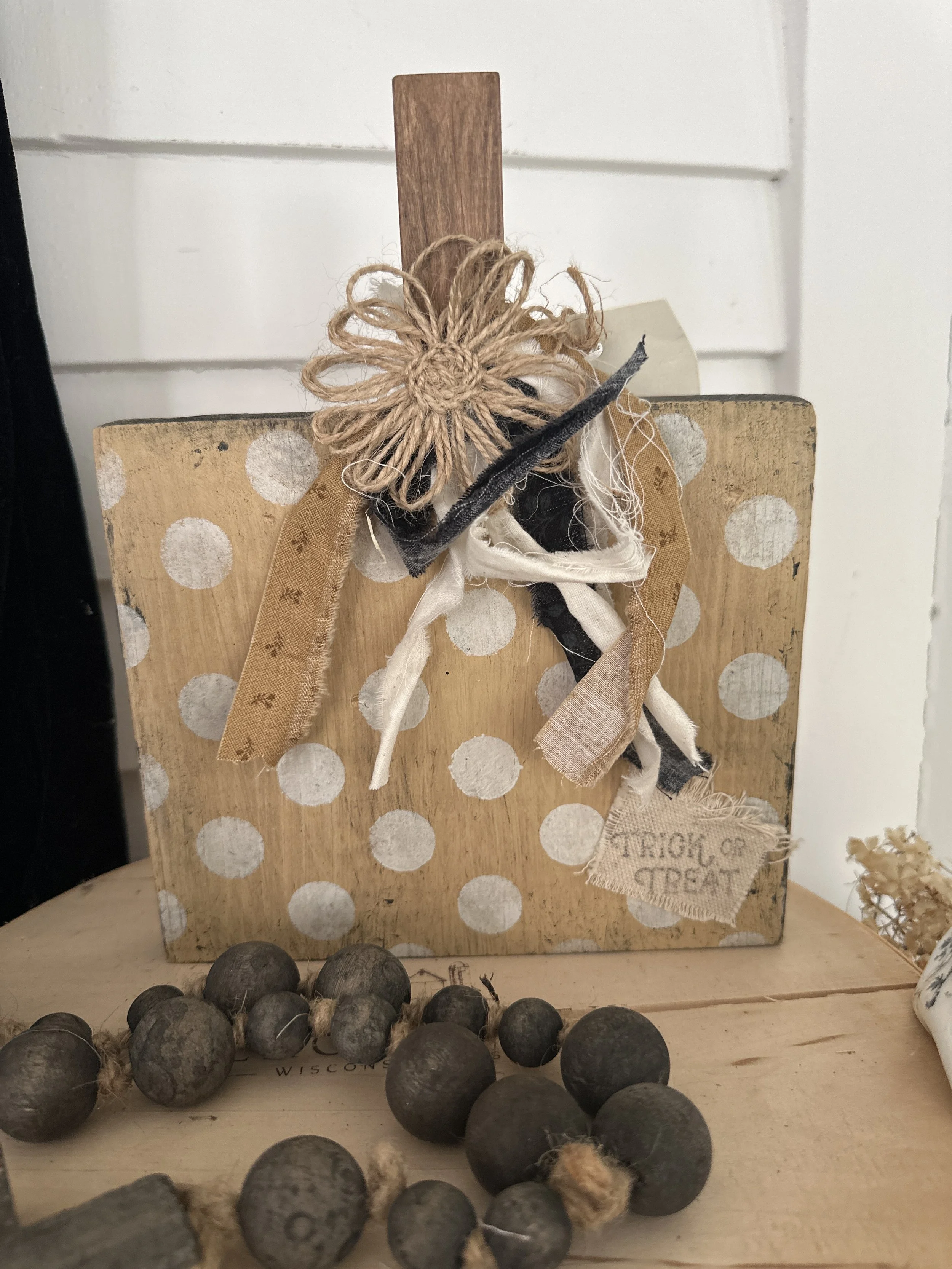 Buttercream polka dot wood pumpkin