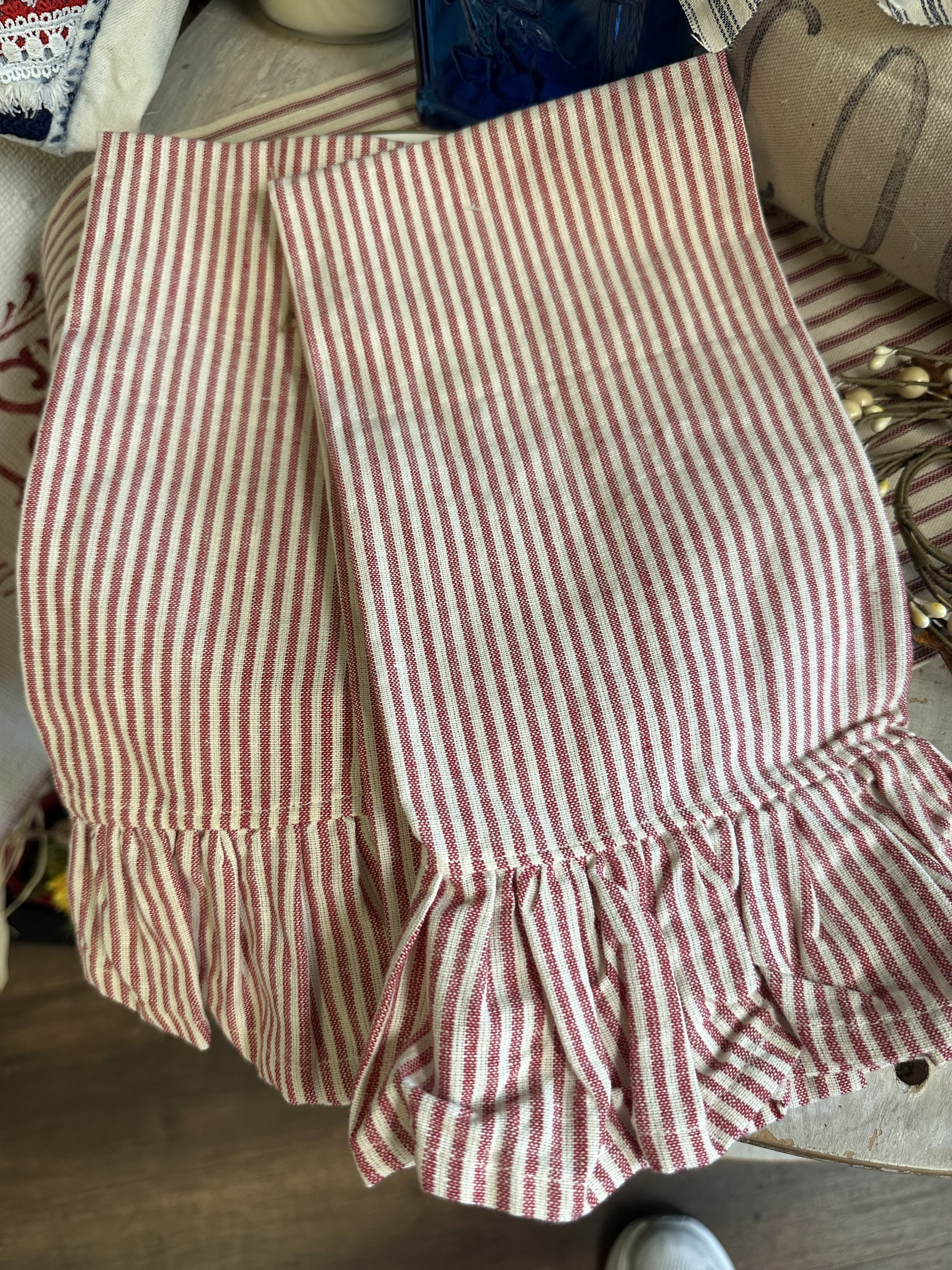 Red and white stripe farmhouse tea towel