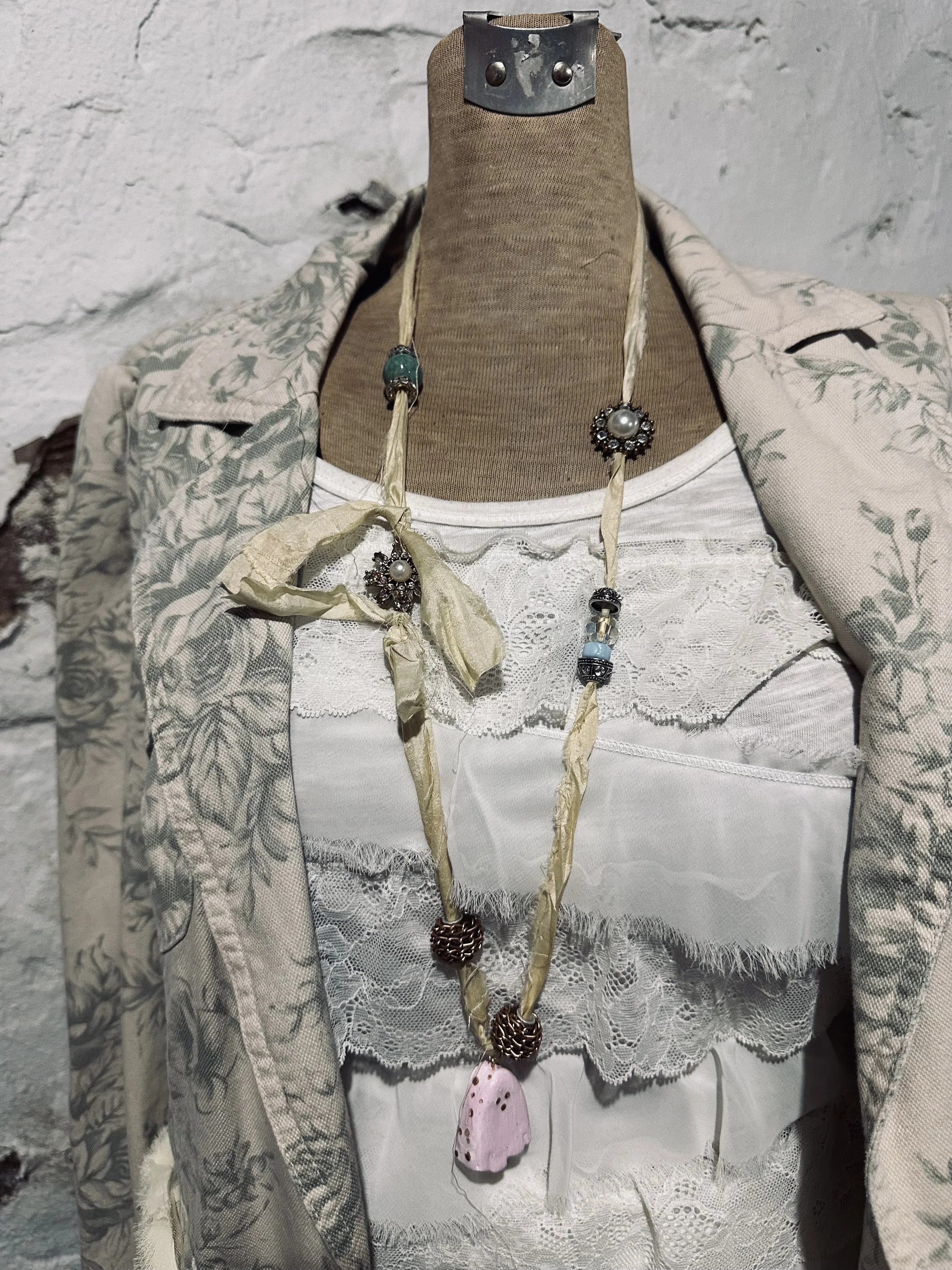 Gloria the ghost shabby chic Pink Halloween necklace