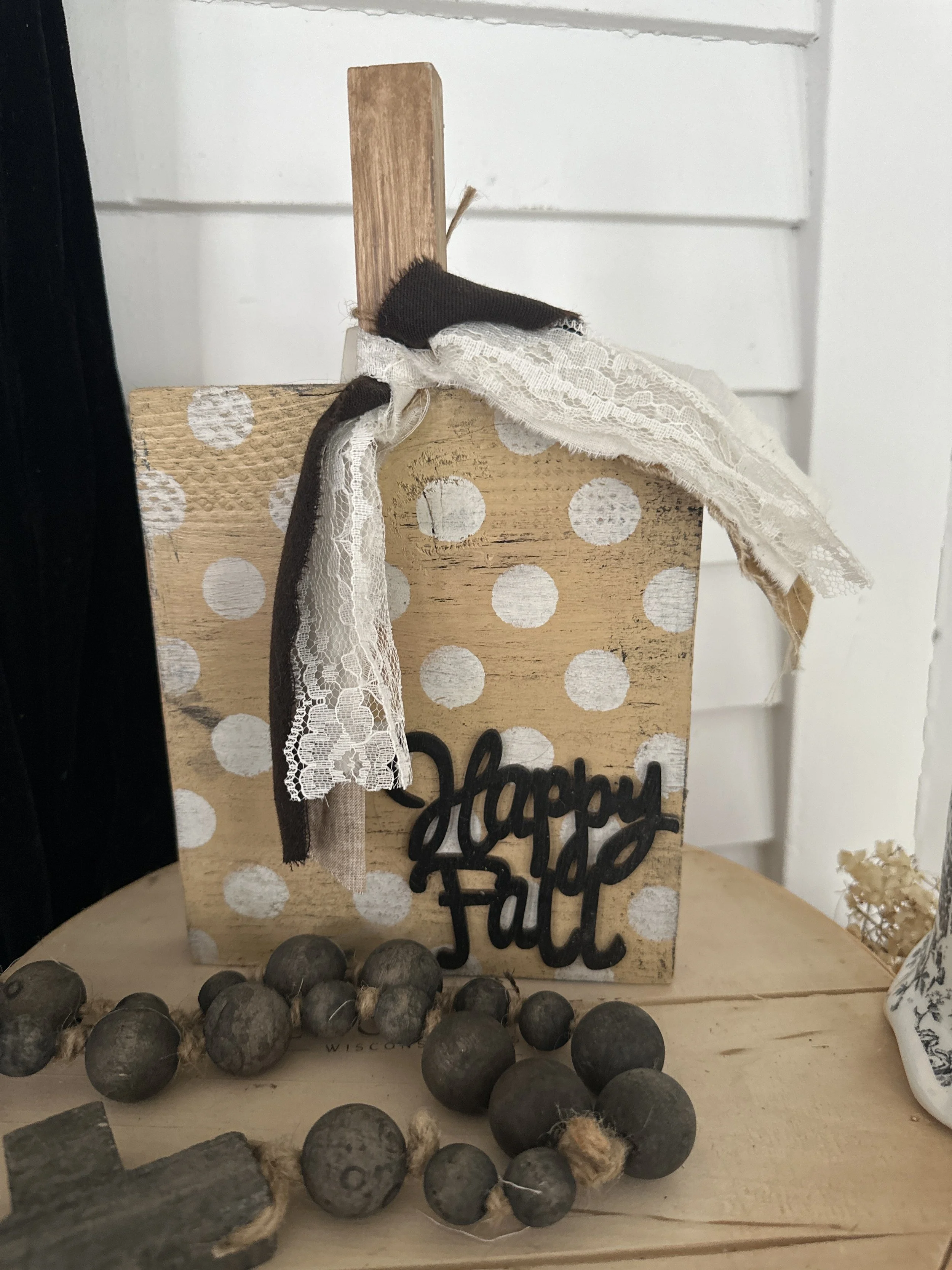 Buttercream polka dot wood pumpkin