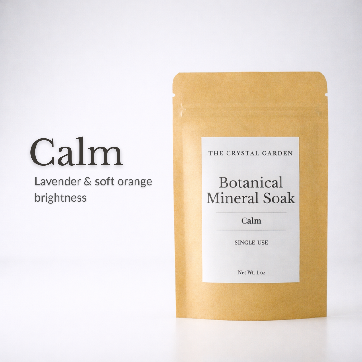 Botanical Mineral Soak Calm bath and foot soak in single-use and 4 oz pouches