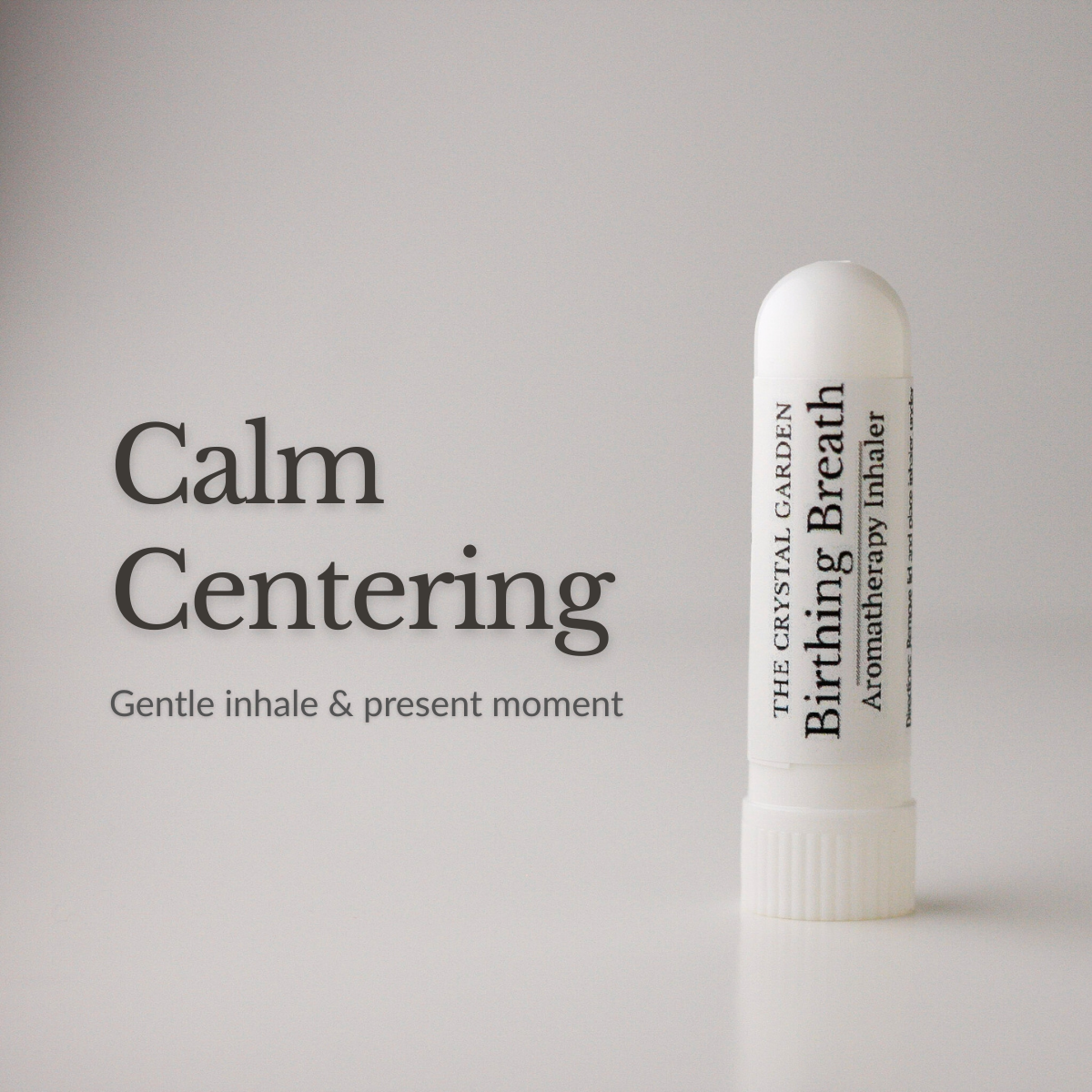 Birthing Breath aromatherapy inhaler by The Crystal Garden designed for labor support and focused breathing.