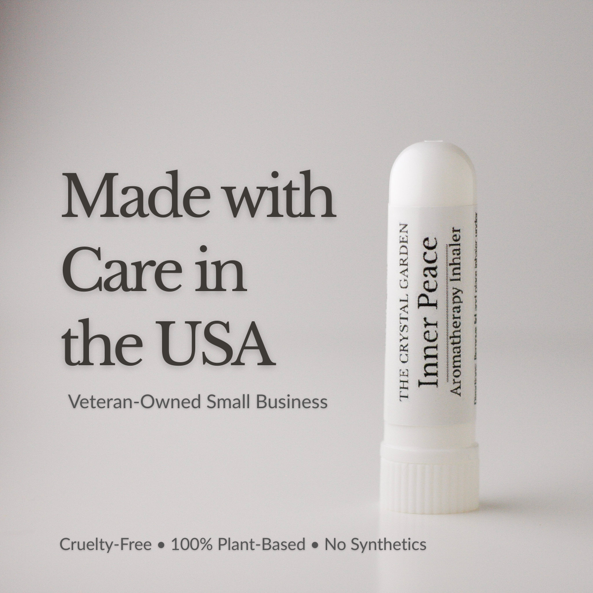 inner peace aromatherapy inhaler by the crystal garden, Made in USA, a veterin onwned small business.