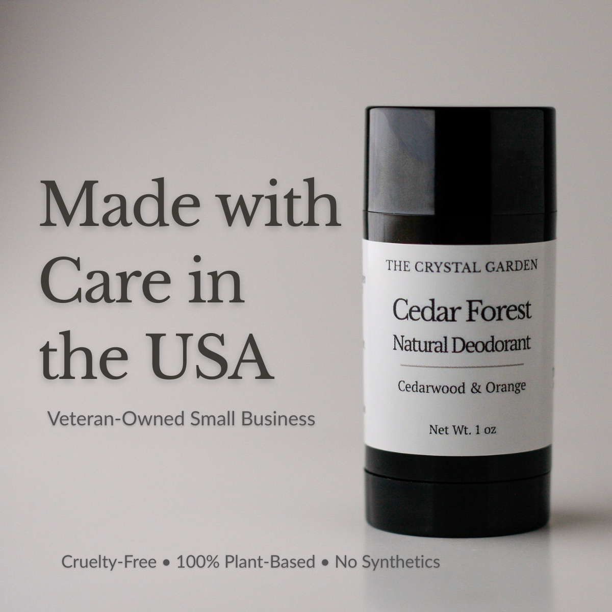 Cedar Forest Natural Deodorant plant-based deodorant with cedarwood and sweet orange in black twist-up tube