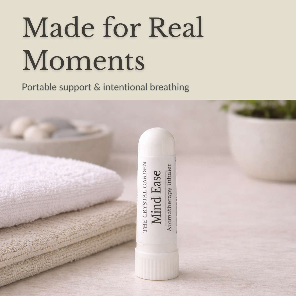 Aromatherapy Inhaler, Mind Ease by the Crystal Garden in calm setting