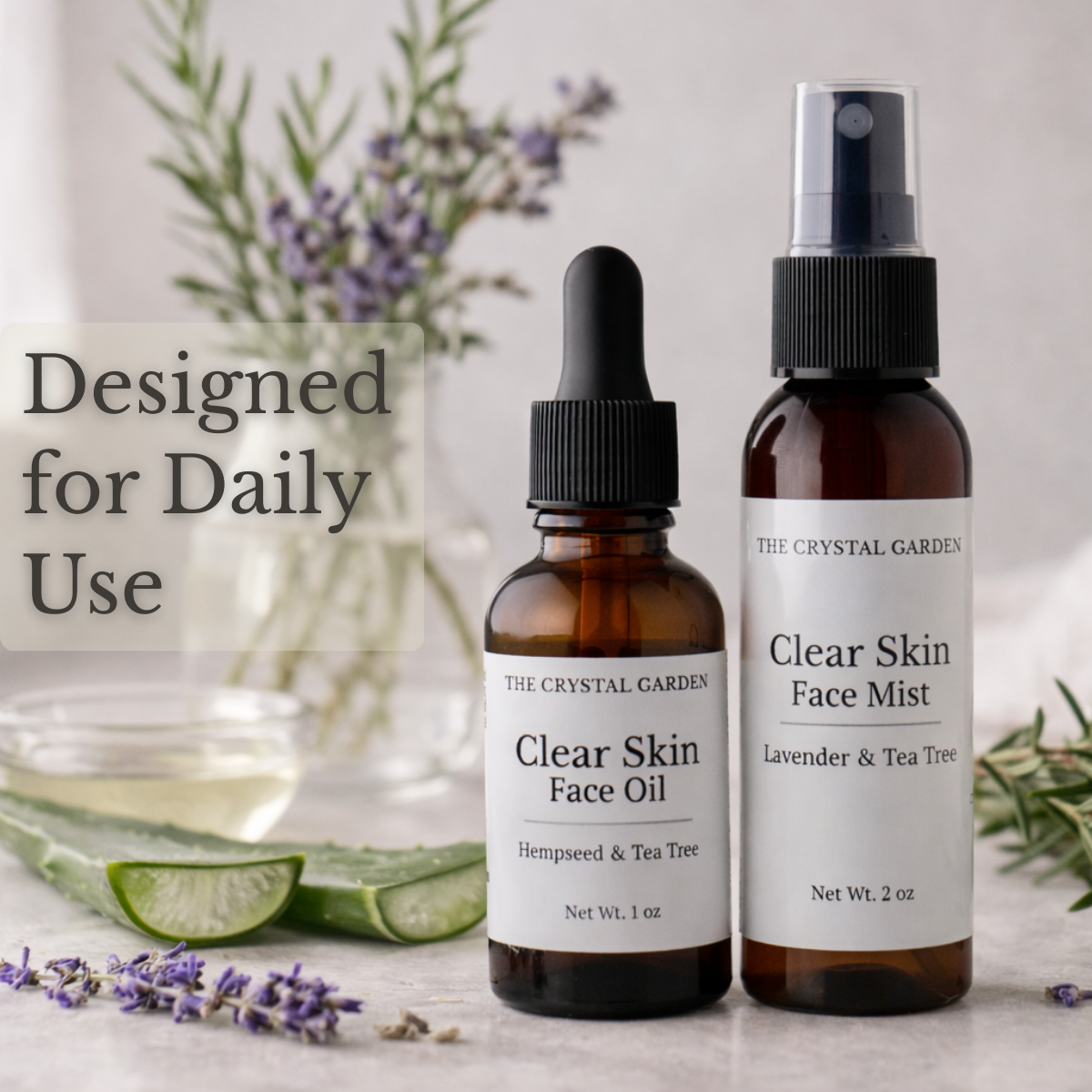 Clear Skin Bundle botanical skincare routine with face oil and hydrosol face mist
