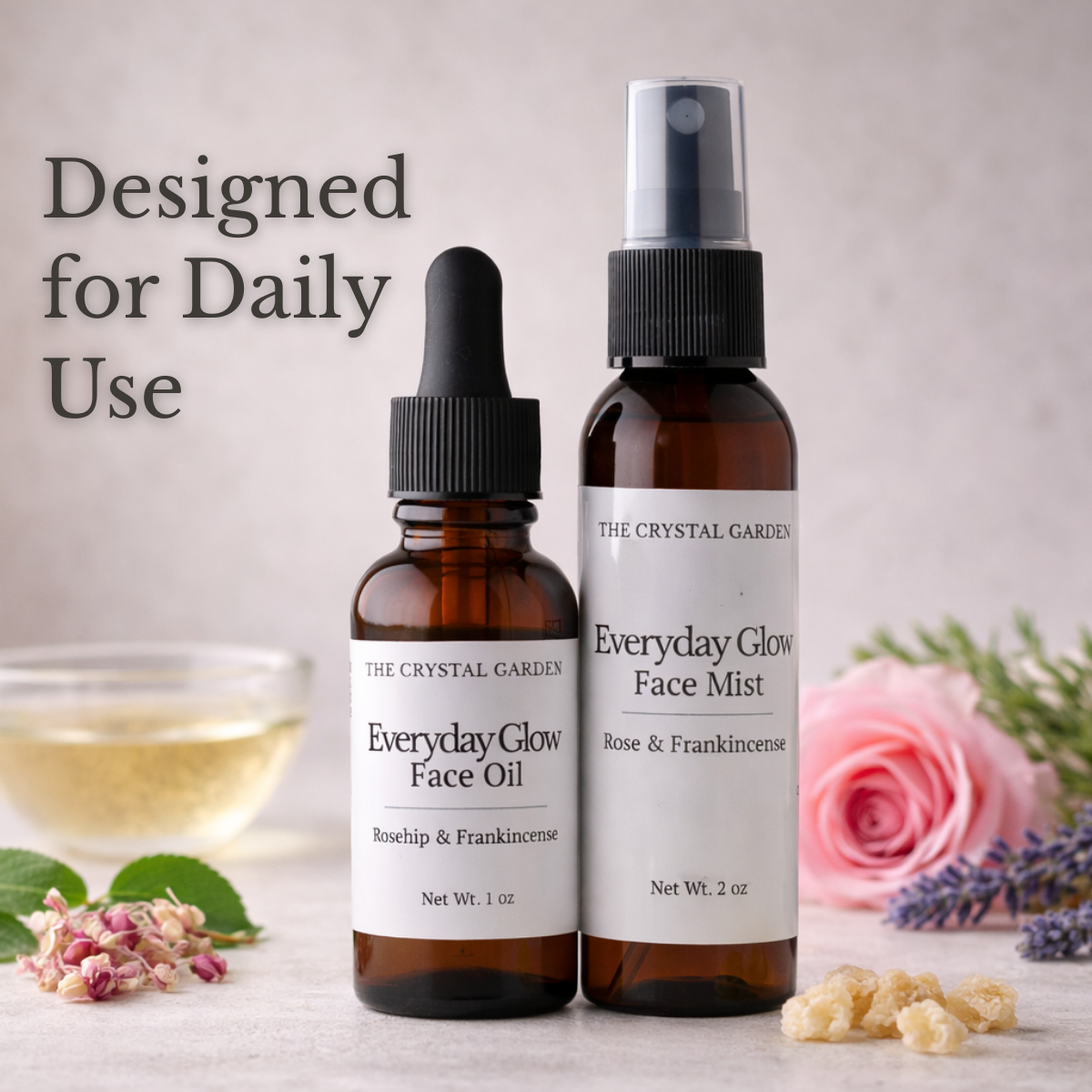 Everyday Glow Bundle botanical skincare routine with face oil and hydrosol face mist