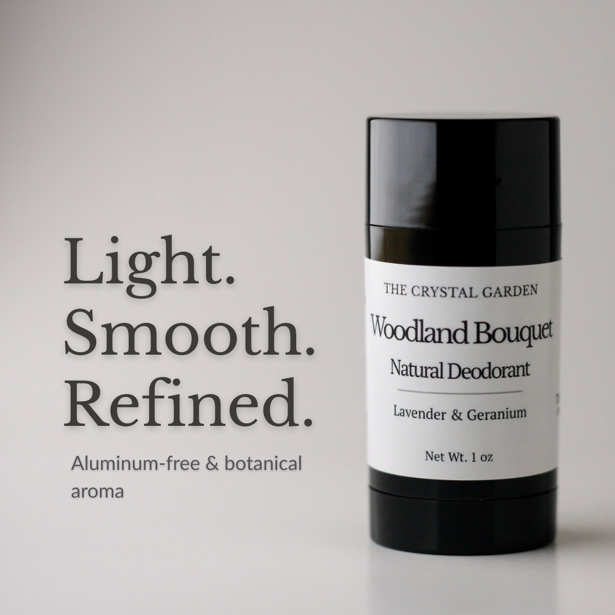 Woodland Bouquet Natural Deodorant plant-based deodorant with lavender and geranium in black twist-up tube
