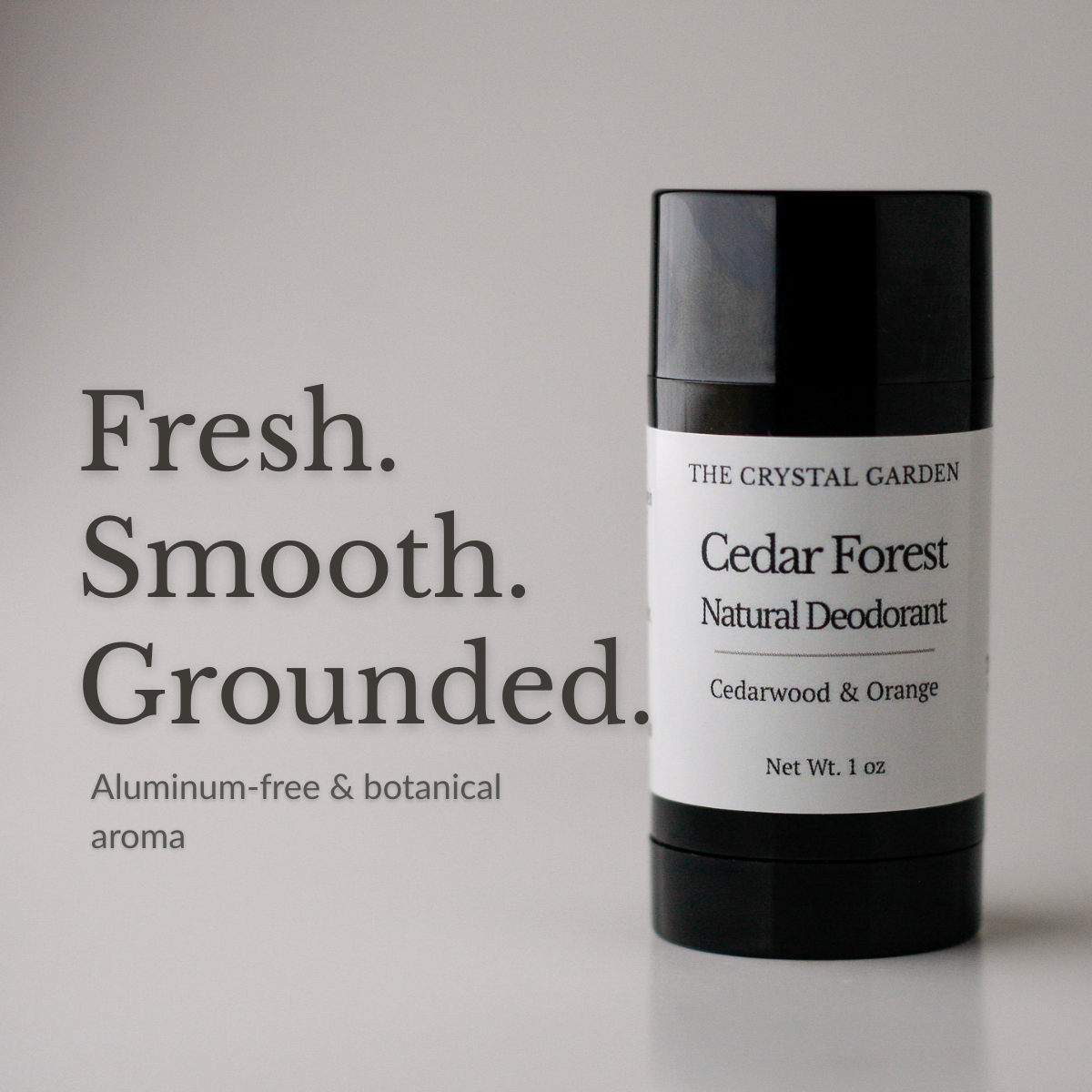Cedar Forest Natural Deodorant plant-based deodorant with cedarwood and sweet orange in black twist-up tube