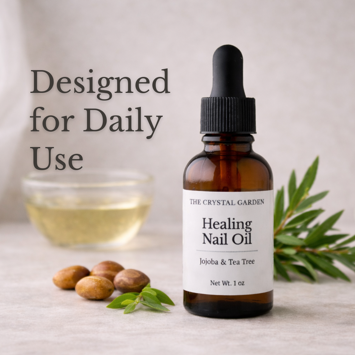 Healing Nail Oil with jojoba and tea tree botanical nail and cuticle oil