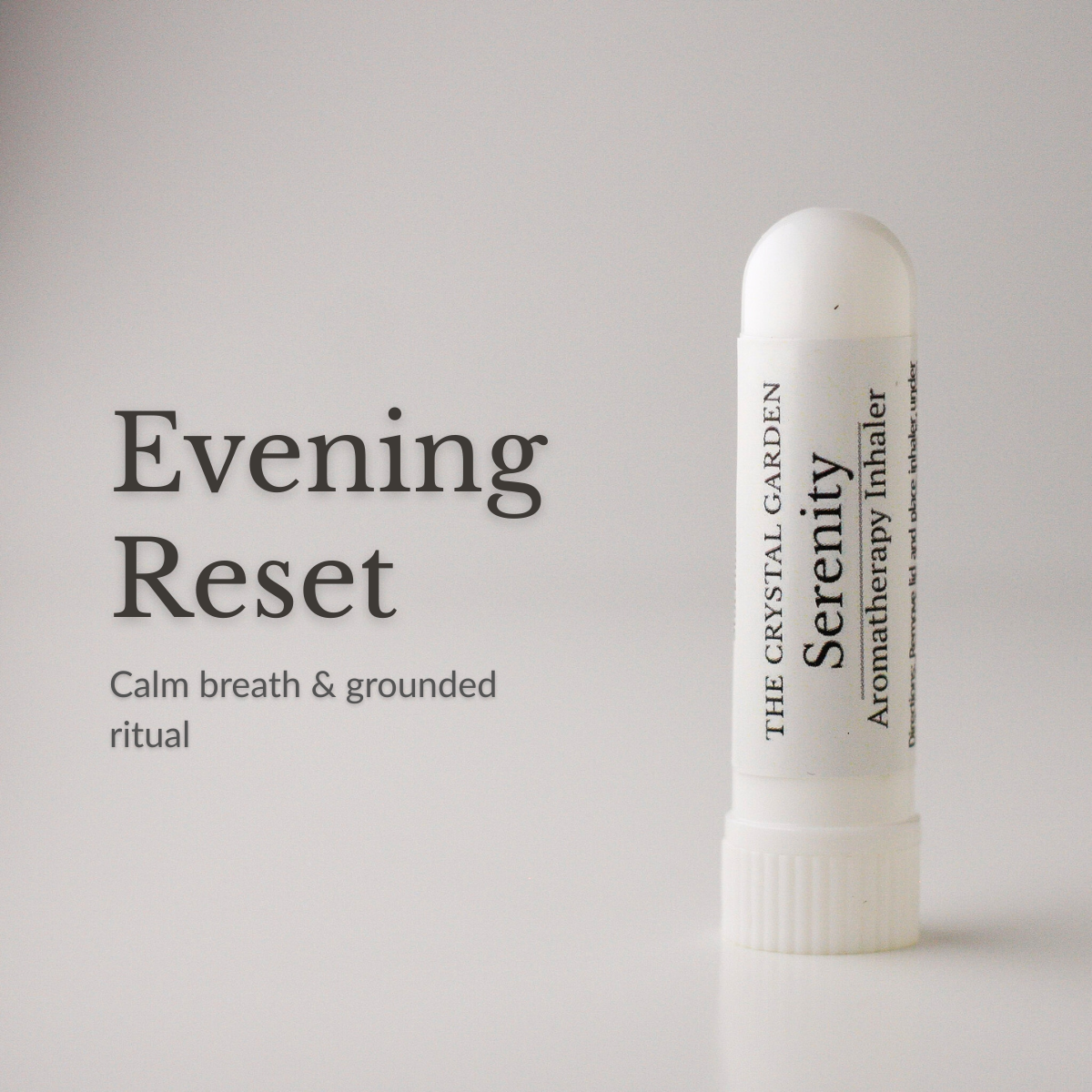 Serenity aromatherapy inhaler from The Crystal Garden with juniper berry, cedarwood atlas, and vetiver.