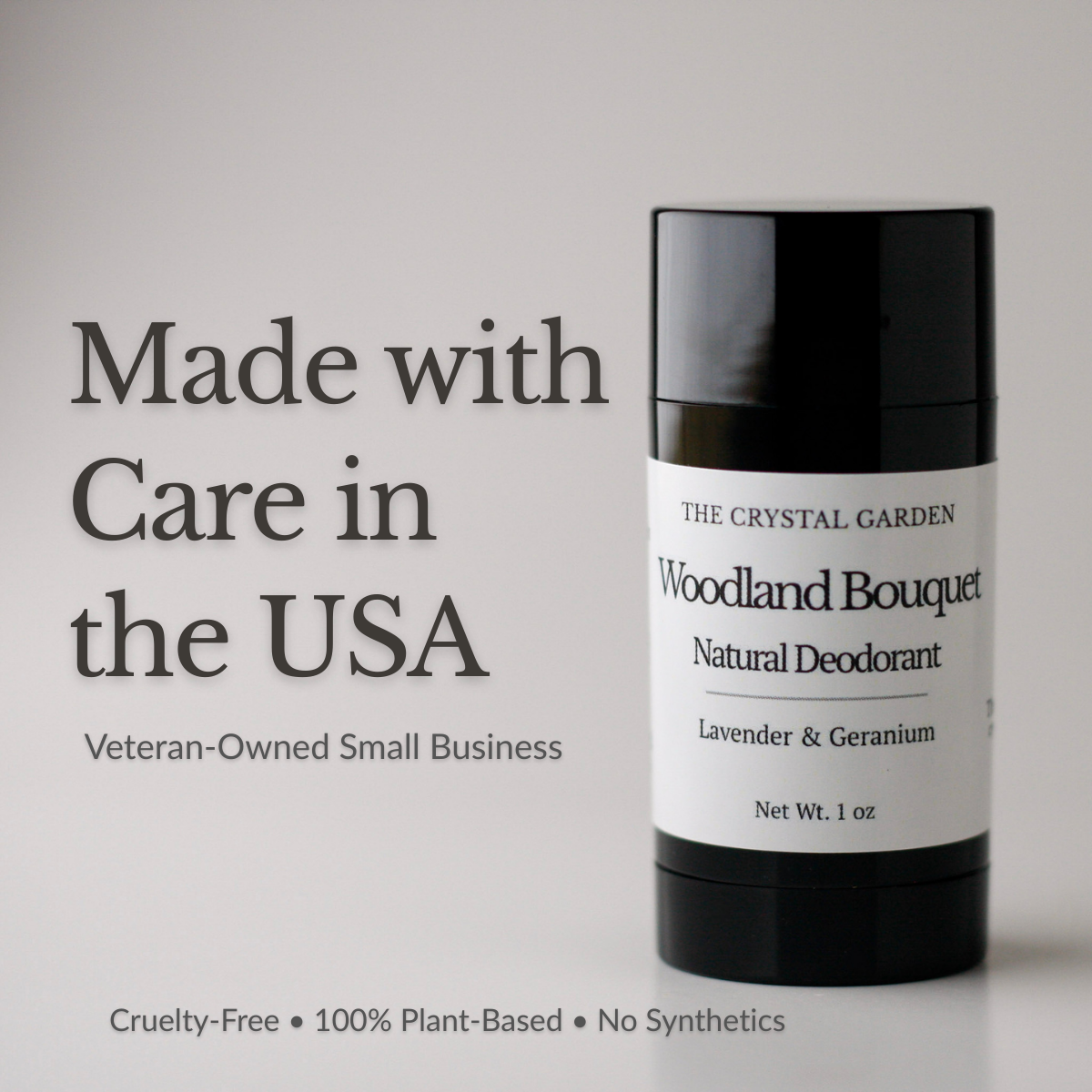 Woodland Bouquet Natural Deodorant plant-based deodorant with lavender and geranium in black twist-up tube