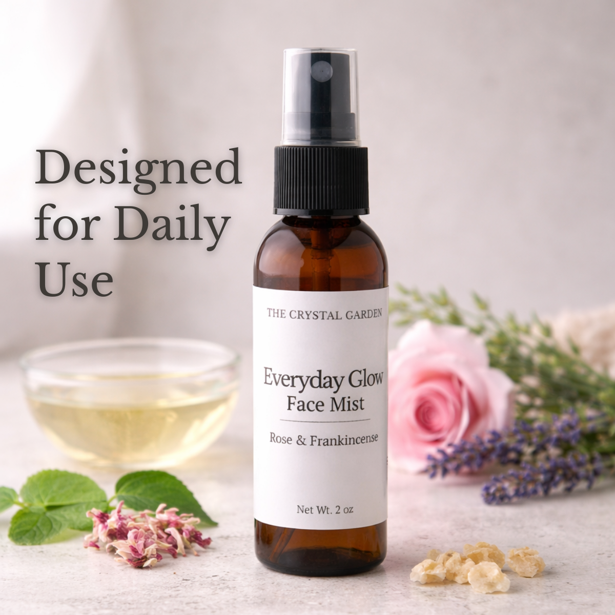 Everyday Glow Face Mist botanical facial mist with rose and frankincense by The Crystal Garden