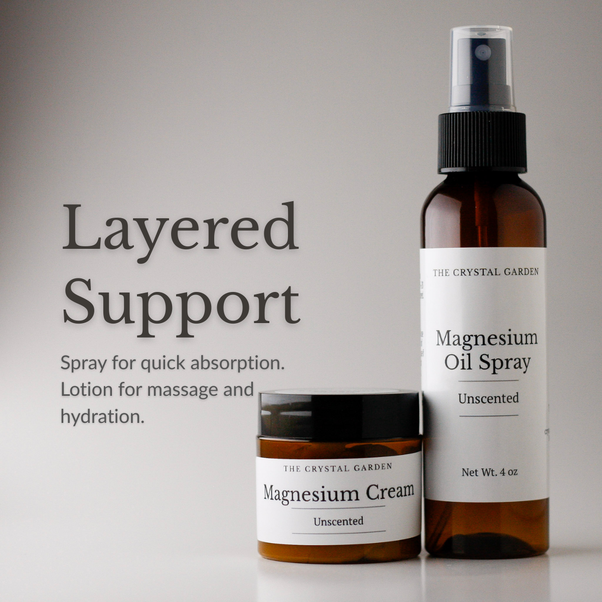 Magnesium Spray and Magnesium Cream Unscented set for topical magnesium support