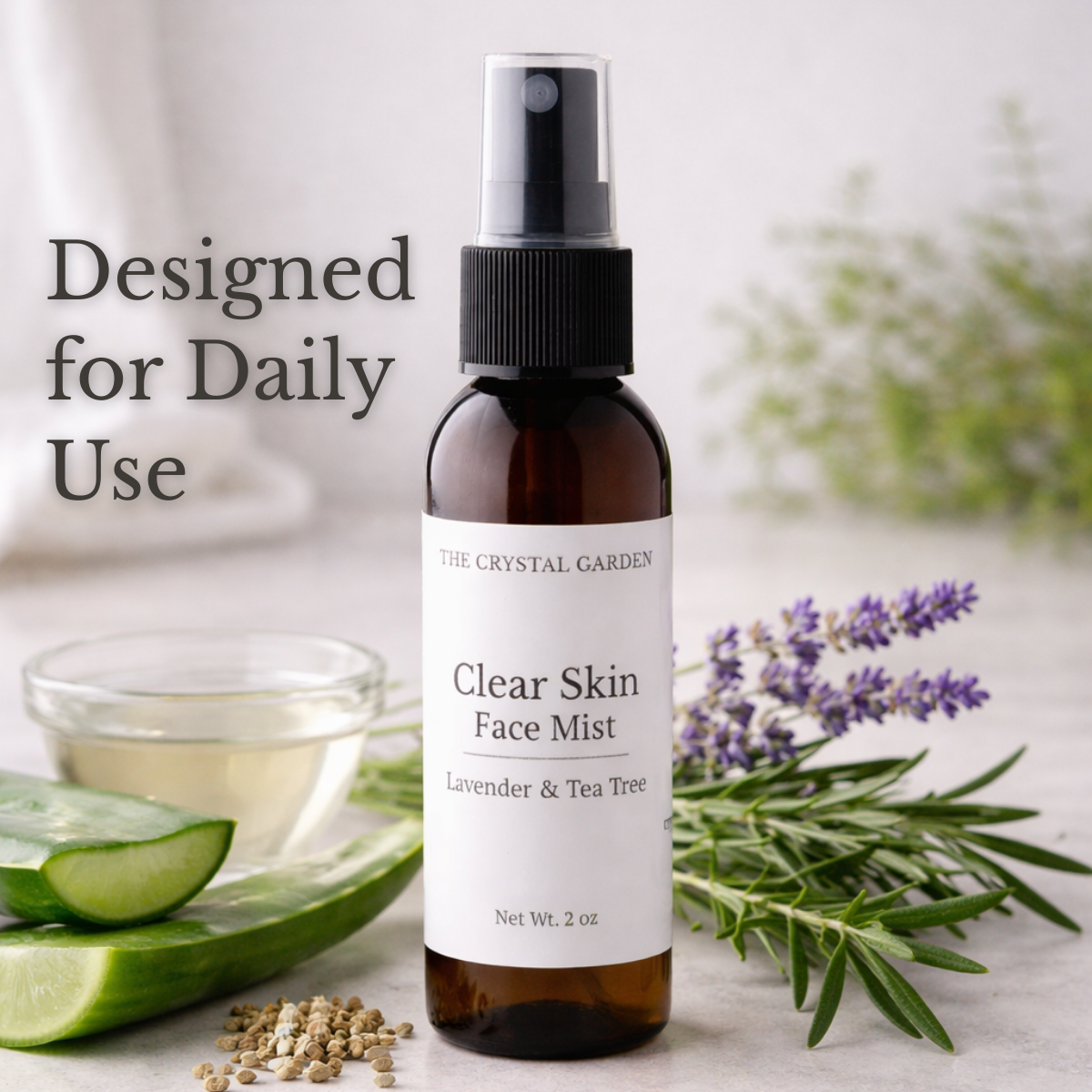Clear Skin Face Mist botanical facial mist with lavender and tea tree by The Crystal Garden