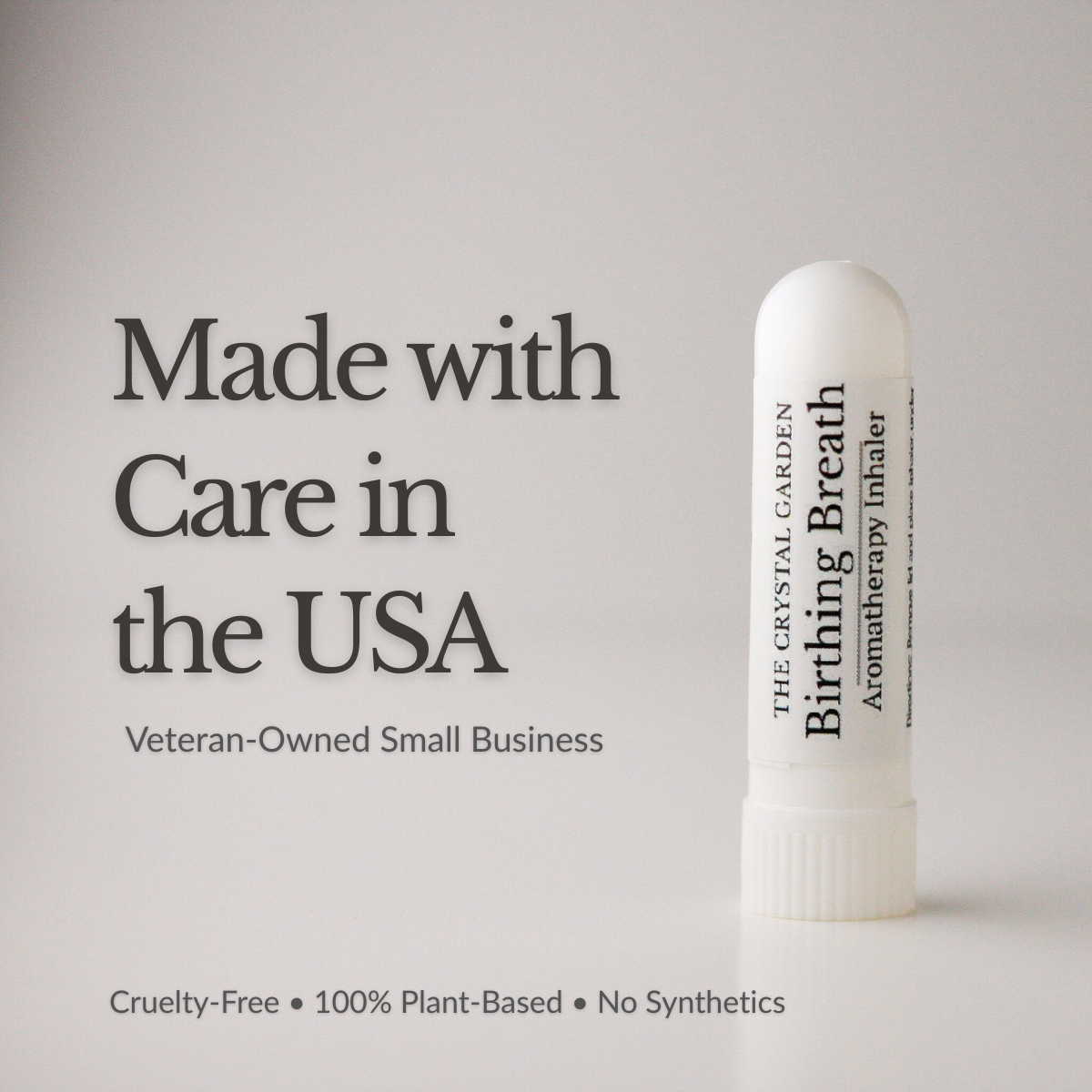 Birthing Breath aromatherapy inhaler by The Crystal Garden designed for labor support and focused breathing.