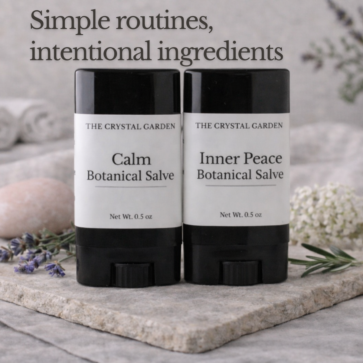 The Crystal Garden botanical salve duo featuring two twist-up salves displayed side by side