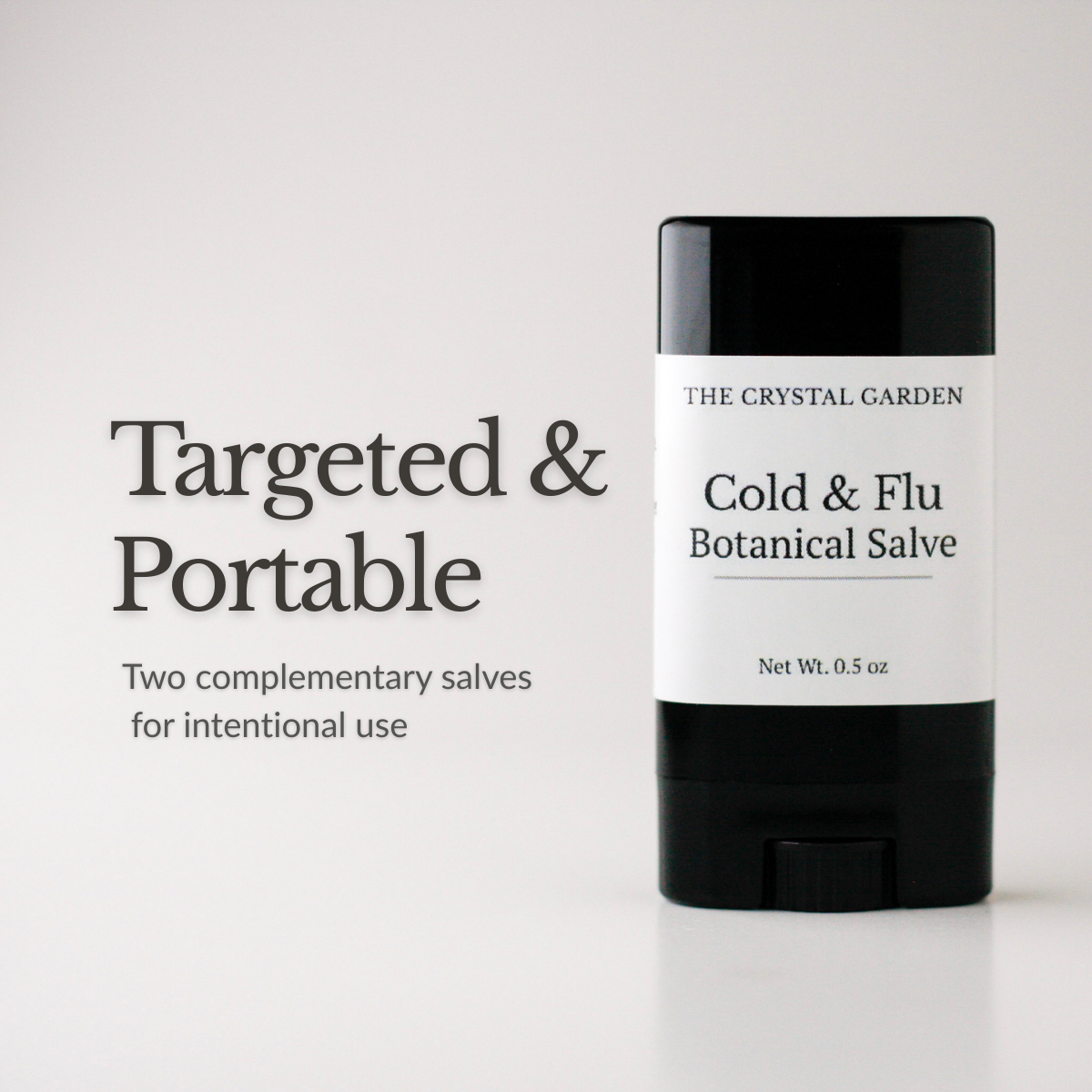 targeted support, Cold and flu botanical salve in black twist-up tube for plant-based seasonal care