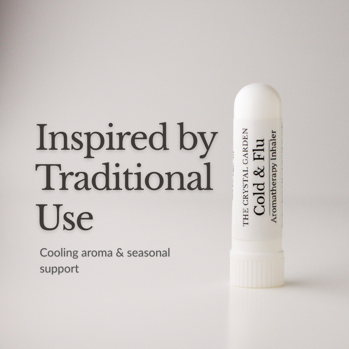 Cold & Flu aromatherapy inhaler from The Crystal Garden with black spruce, eucalyptus, lemon, and lime.