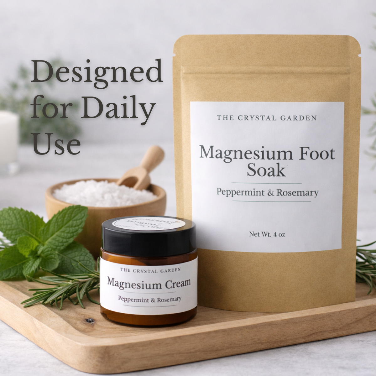 Magnesium Cream and Foot Soak Peppermint Rosemary bundle with herbal aroma