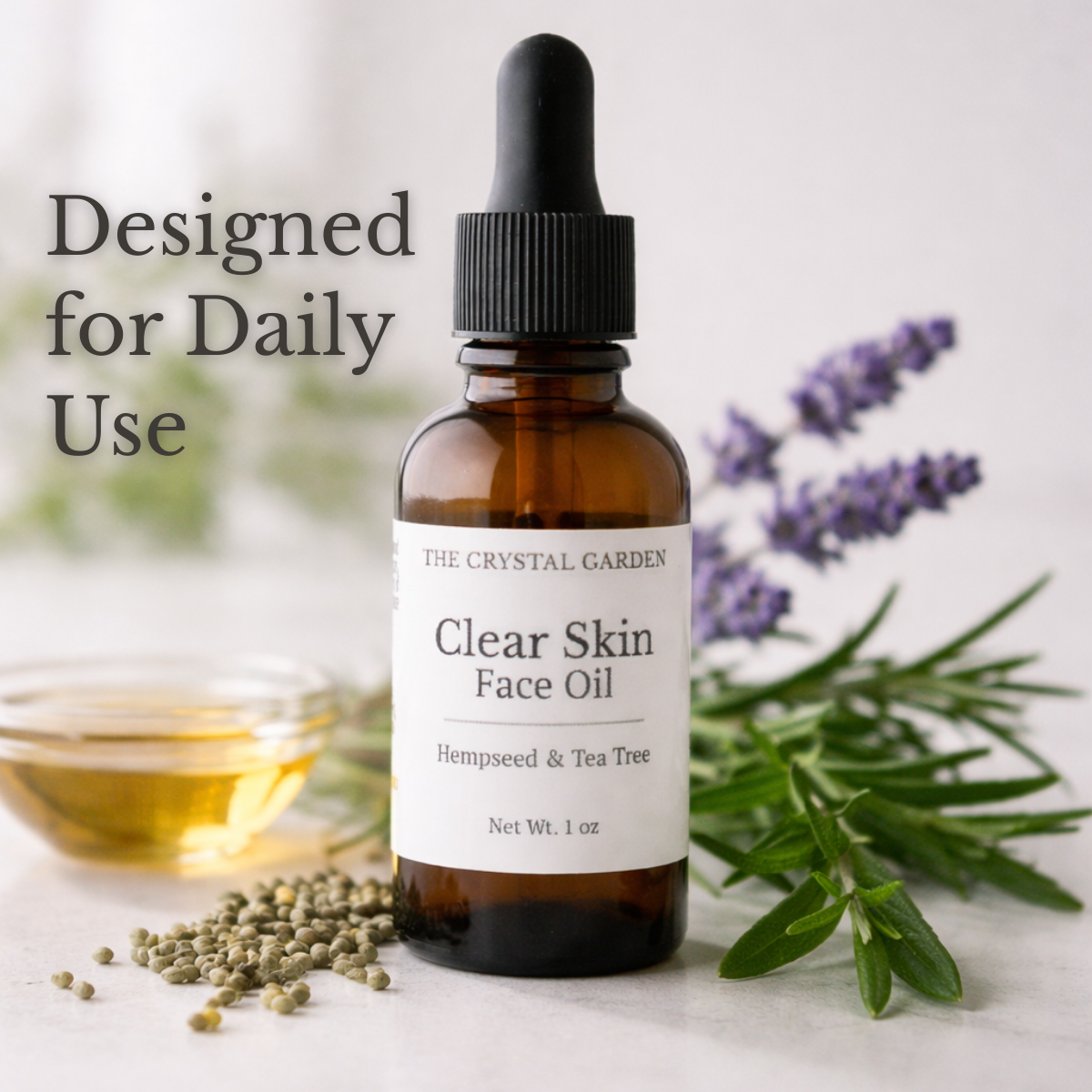 Clear Skin Face Oil botanical facial oil for oily skin with amber glass dropper bottle