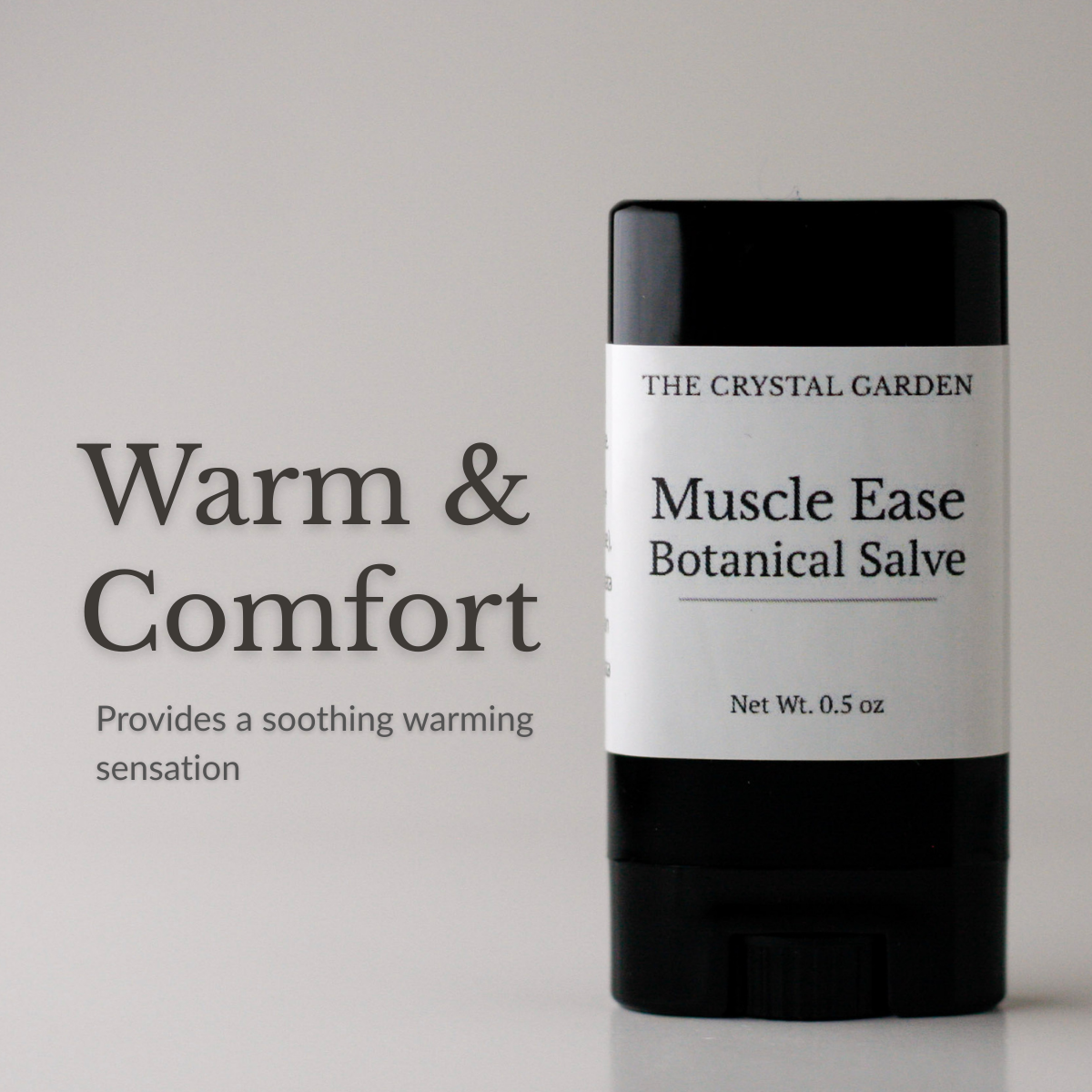 Muscle Ease salve in twist-up tube with warming essential oil blend for everyday muscle comfort