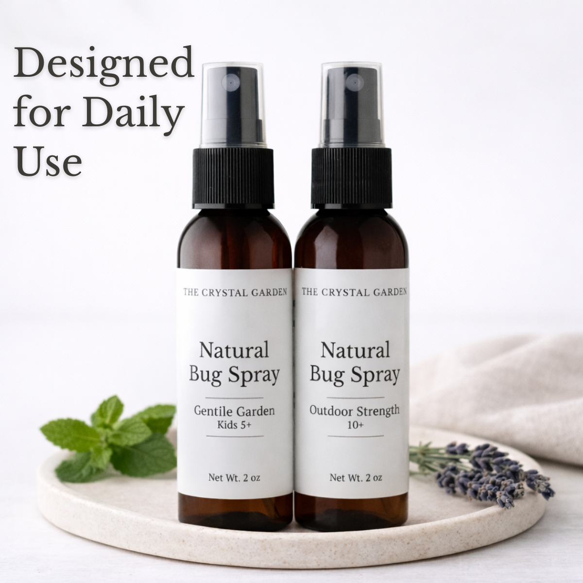 Natural bug spray bundle from The Crystal Garden with two 2 oz plant-based outdoor sprays