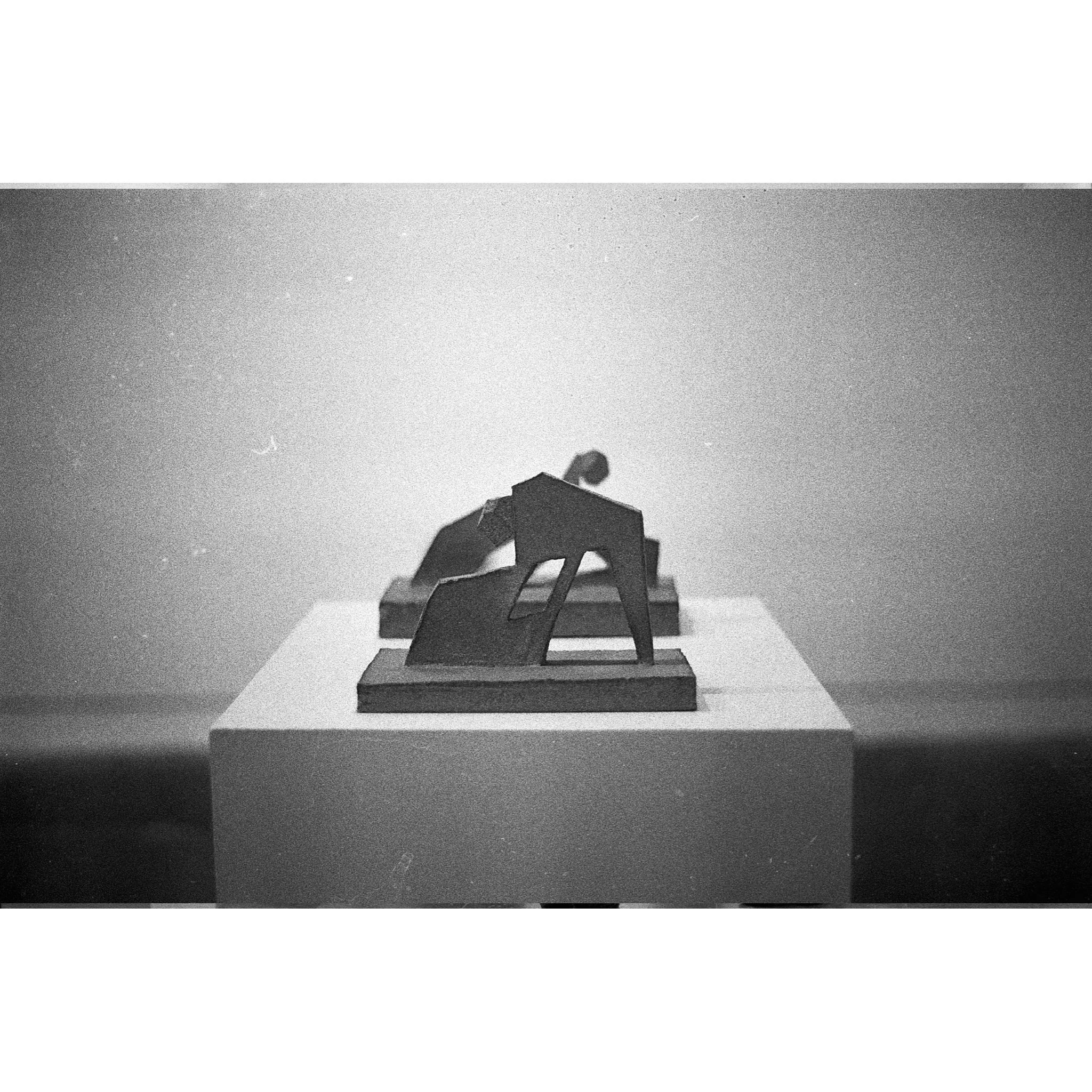Photograph of Shortman's 'Leaning Figure I' (front) and 'Leaning Figure IV' (behind) from the private view of 'Izatt Shortman, Harry Wilkins' at Michael Pennie Gallery, Bath, 2024. © Jakub Knap, 2024