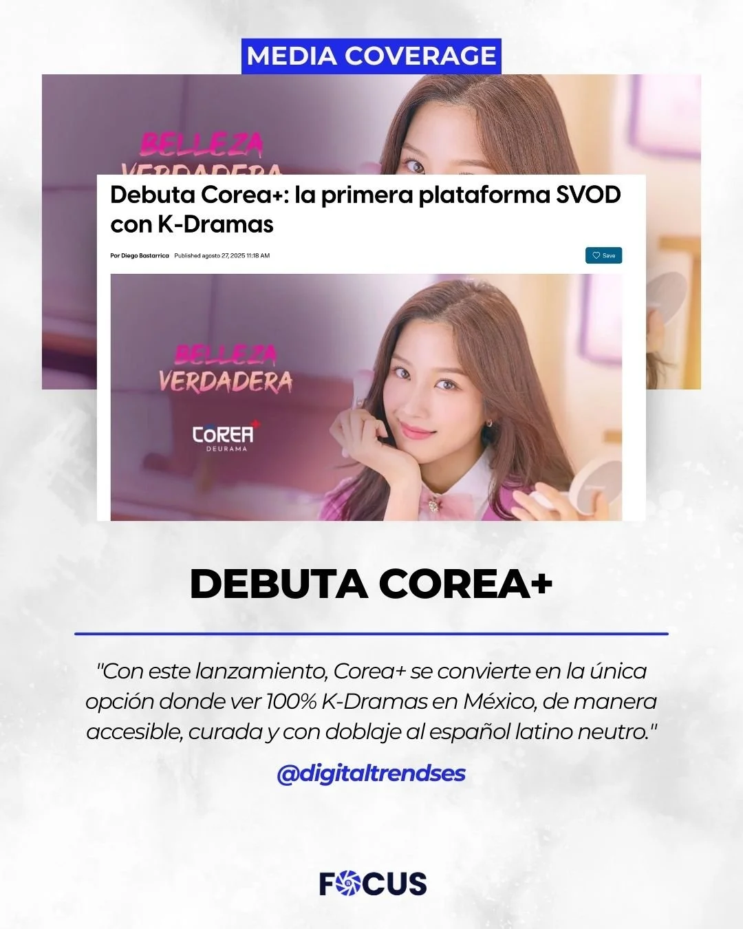 Corea+ lleg&oacute; a M&eacute;xico y r&aacute;pidamente se convierte en la nueva obsesi&oacute;n. 🇰🇷 🇲🇽 
Cu&aacute;l es pr&oacute;ximo deurama que vas a ver? Gracias @digitaltrendses por acompa&ntilde;arnos. 
#Corea+ #BeinFocus #inFocusPR #Story