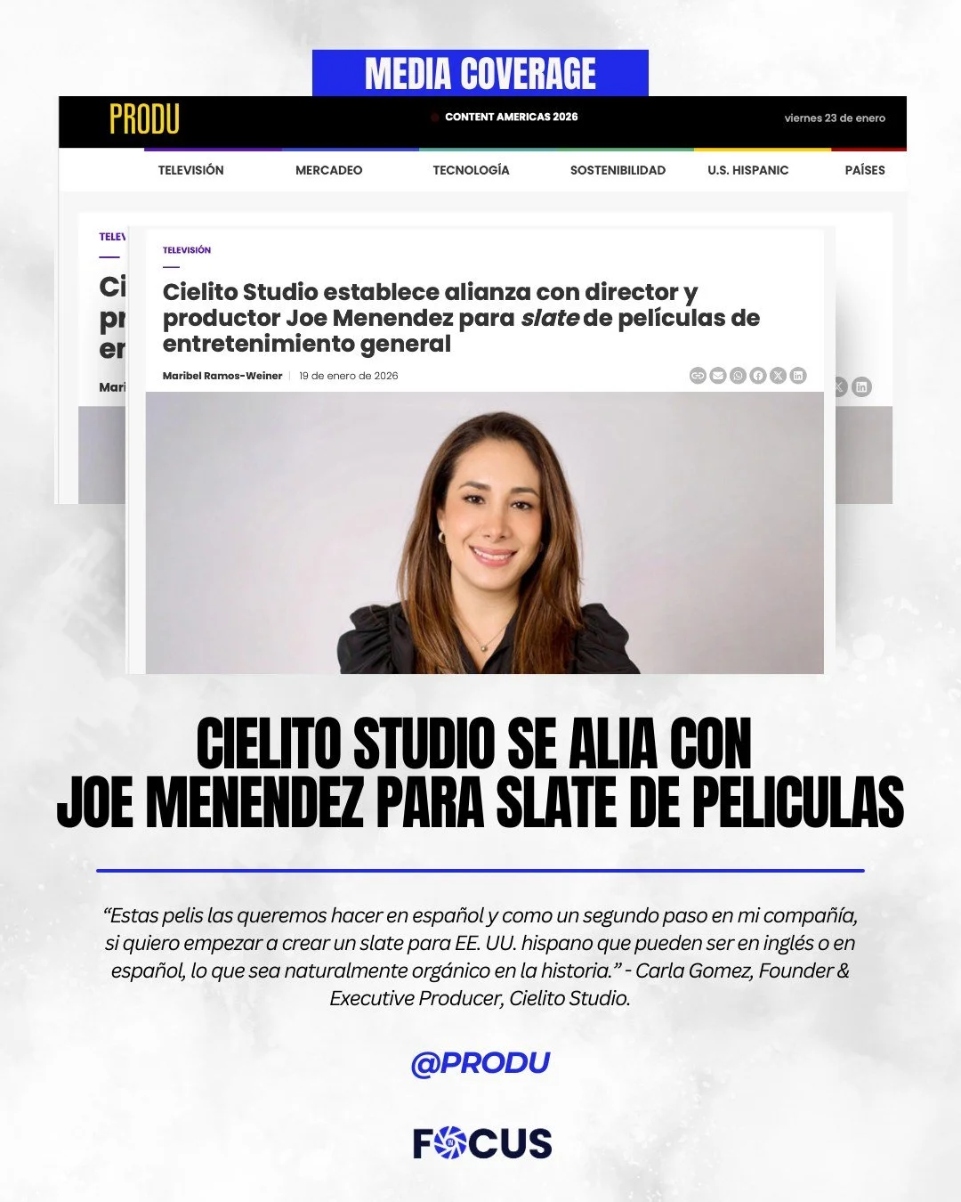 @cielitostudiotv coment&oacute; durante Content Americas sobre su nueva alianza estrat&eacute;gica con Joe Menendez, productor y director nominado al Emmy, reconocido por su versatilidad narrativa y s&oacute;lida trayectoria en televisi&oacute;n y ci