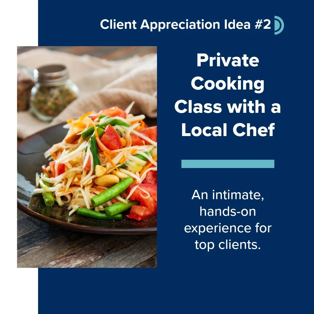 Client Appreciation Idea #2: Private Cooking Class with a Local Chef

For top clients, smaller and more intentional experiences often make the biggest impact.

Private cooking classes are interactive, social, and typically limited to 10&ndash;15 gues