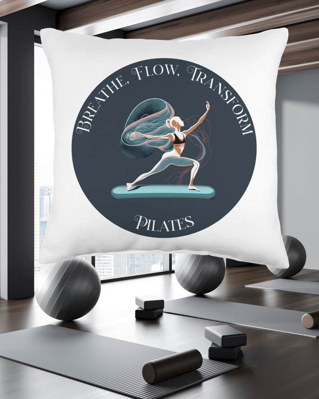 Breathe, Flow, Transform with Pilates Throw Pillow