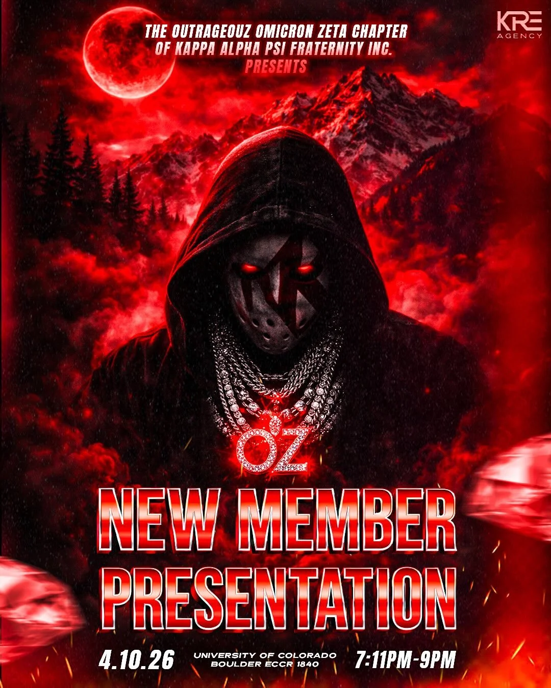The OutrageouZ Omicron Zeta (Denver City-Wide) chapter of Kappa Alpha Psi Fraternity Inc. presents: 

Spring 2026 New Member Presentation 💎 

Boulder, we&rsquo;re coming back home 🦬 
Friday, April 10th, starting at 7:11pm. &diams;️ 
Engineering Cen