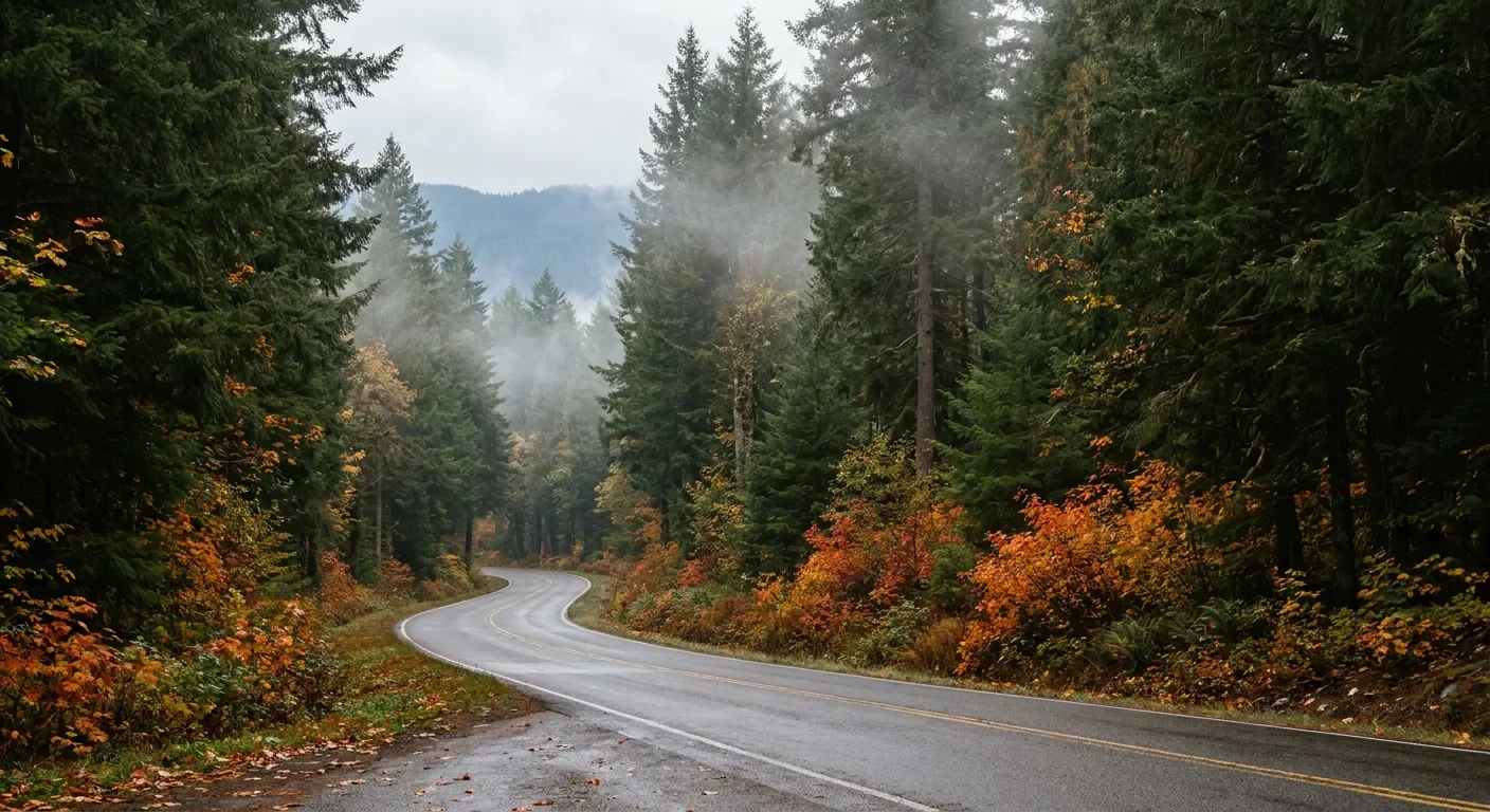 Stevens Canyon Road in fall at Mount Rainier National Park, scheduled to close for the season October 26