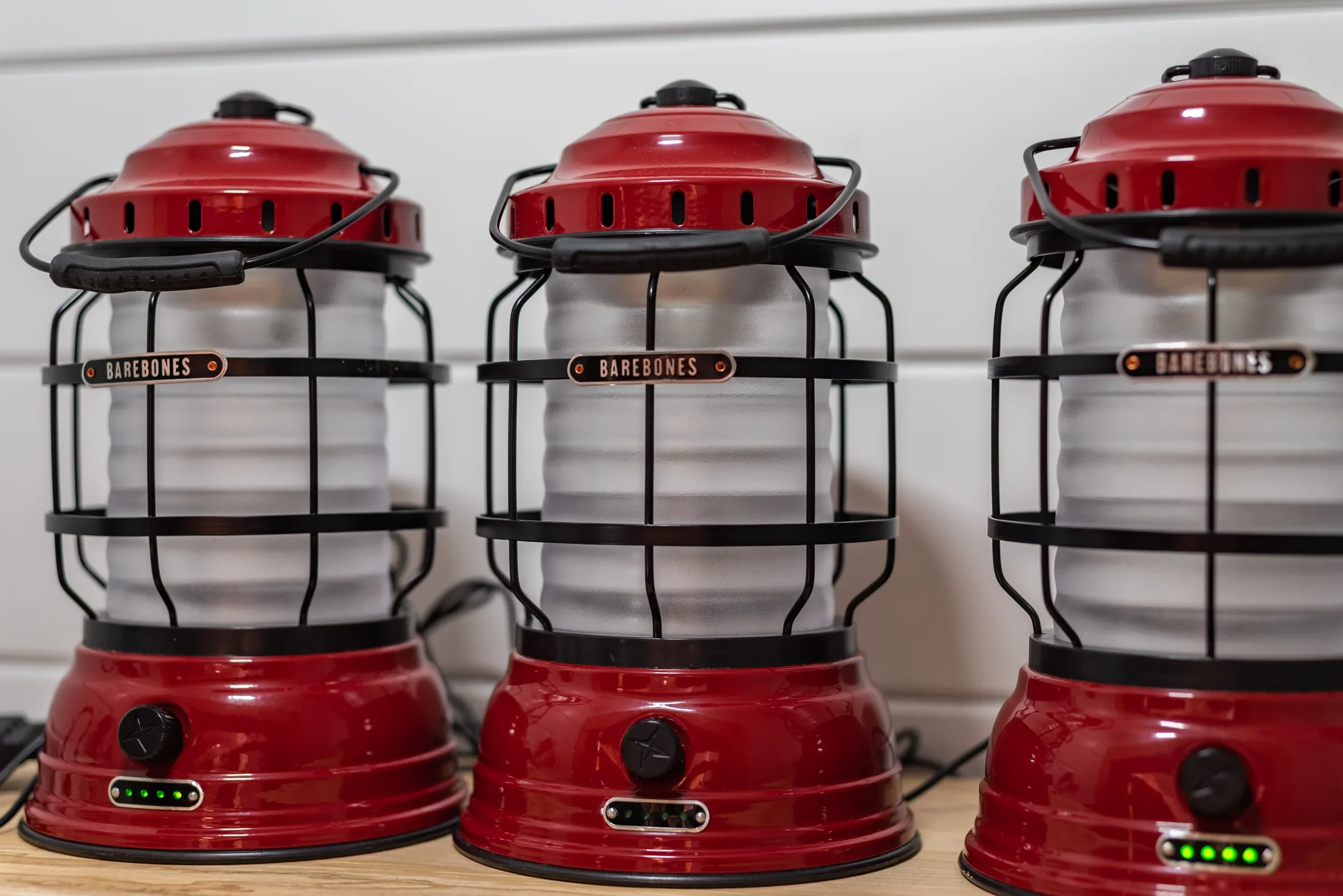 Lanterns and flashlights stocked in the guest supply closet at Fjellsangin cabin near Mt. Rainier